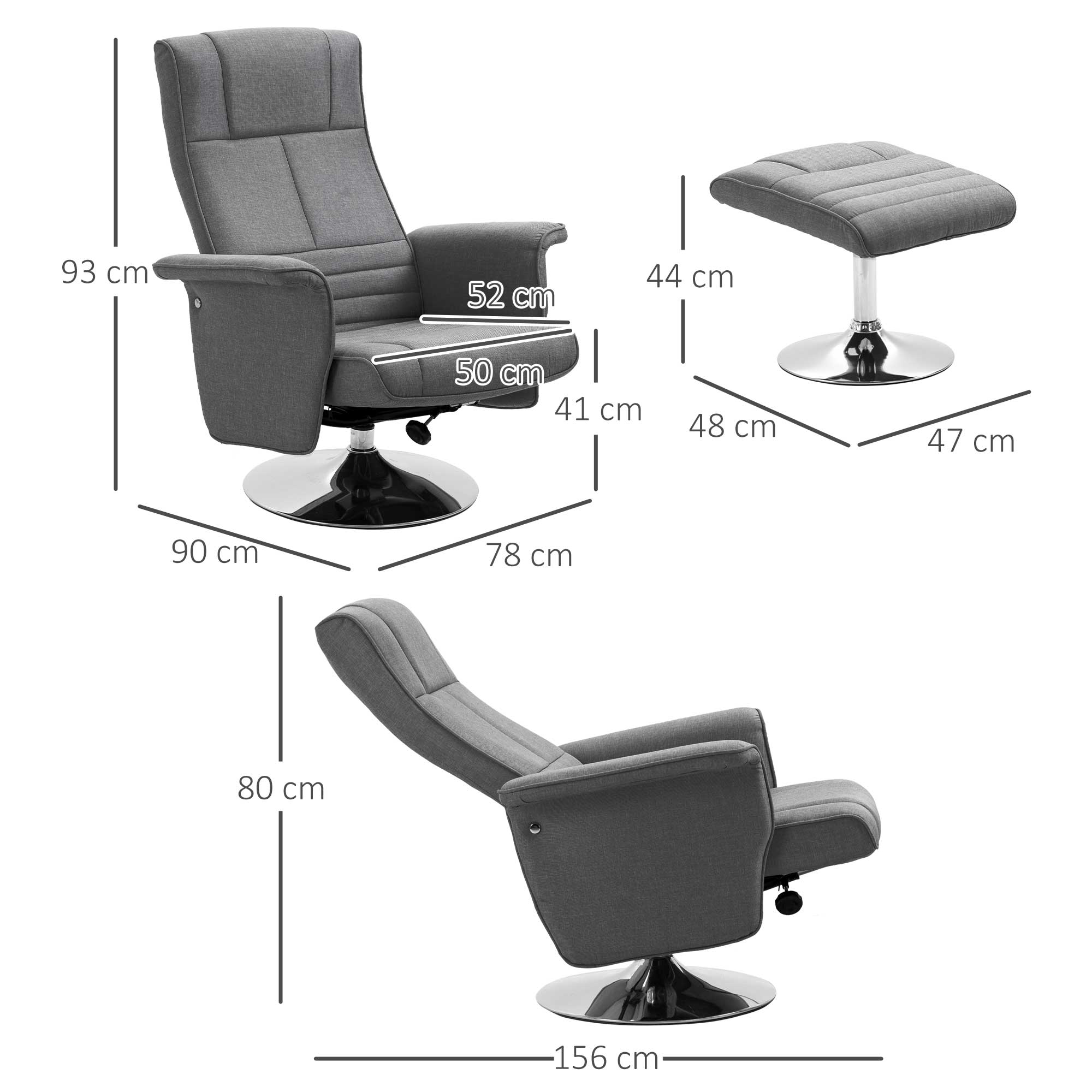 HOMCOM Massagestoel Relaxfauteuil, met Ottomaanse, 8 Vibratiekoppen, Kantelfunctie, 78cm x 90cm x 93cm, Donkergrijs
