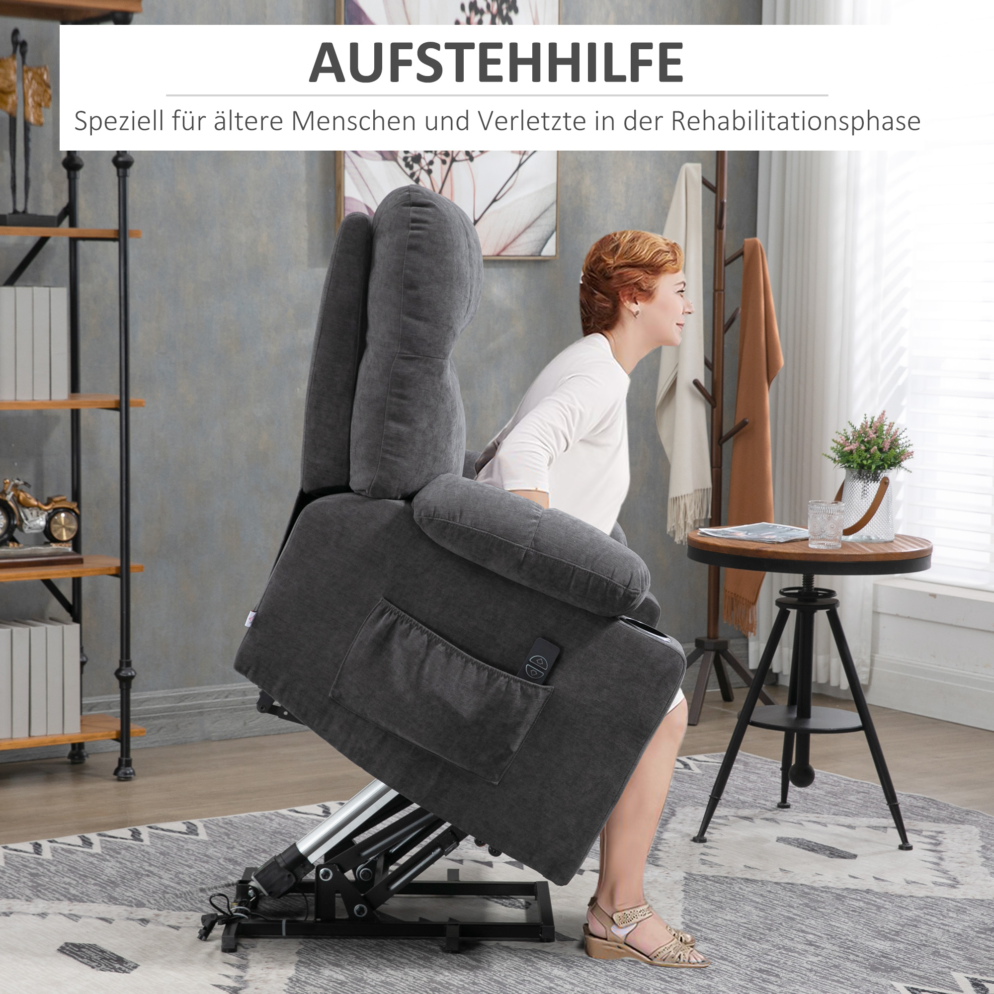 HOMCOM Opstaan hulp seniorenstoel, ligfunctie, inclusief afstandsbediening, 144 cm x 91 cm x 88 cm, Donkergrijs