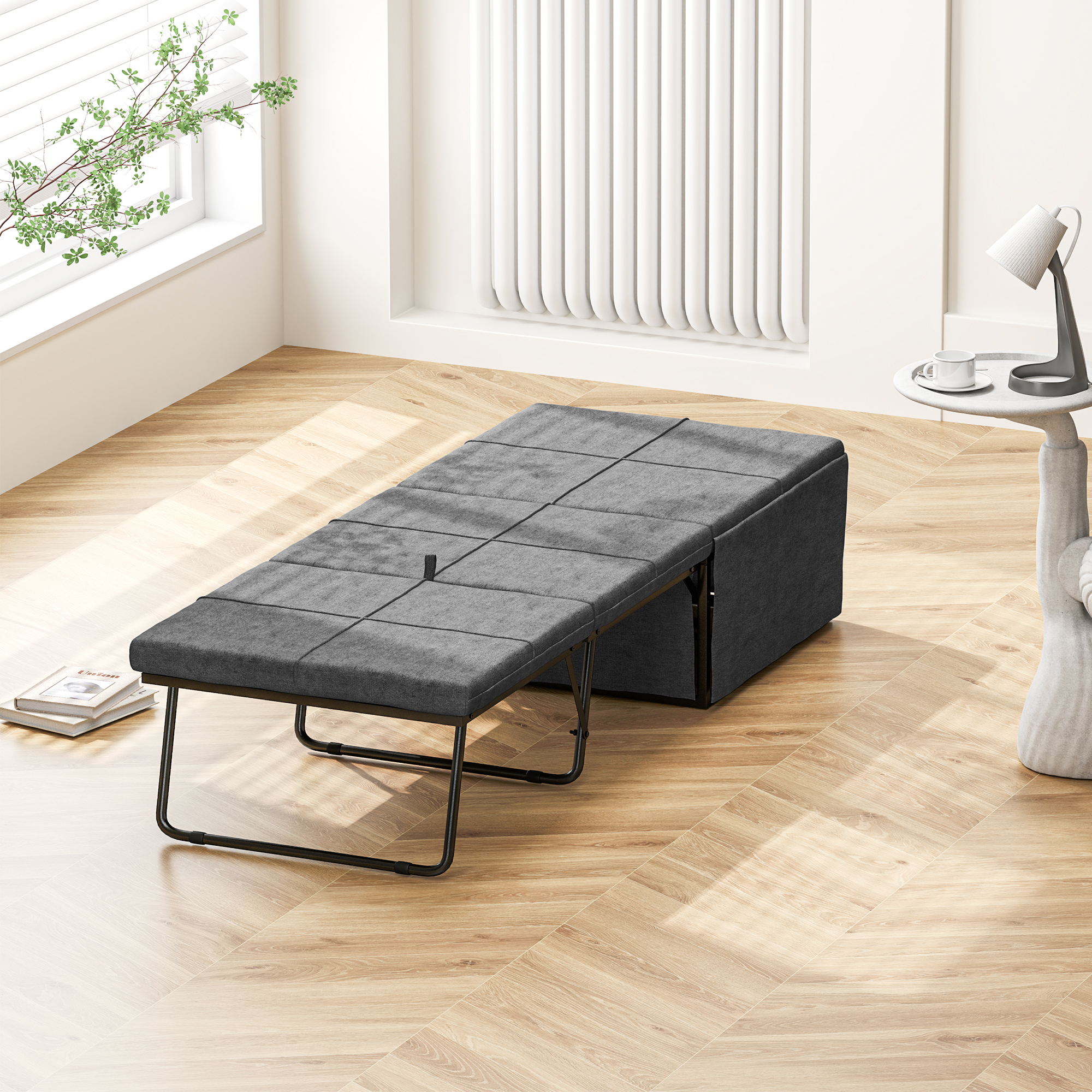HOMCOM Opklapbaar Bed, met Matras en Stofhoes, 190 x 69 x 38,5 cm, Grijs
