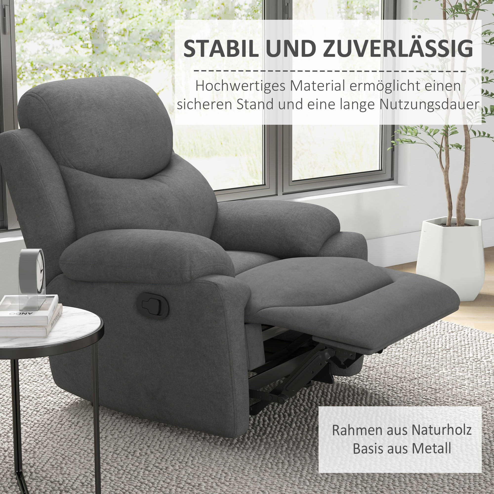 HOMCOM Relaxstoel, TV-stoel met ligfunctie en stoffen bekleding