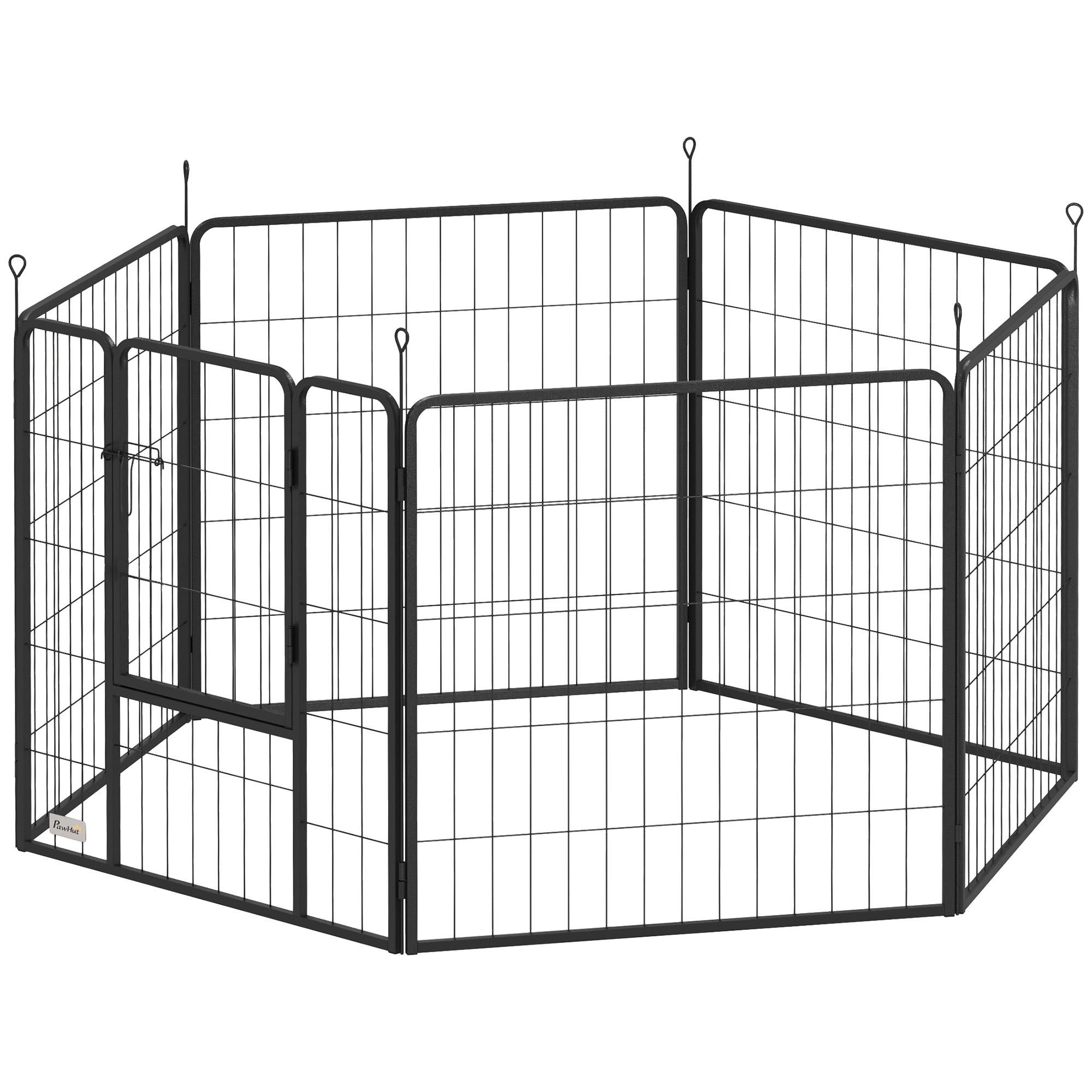 PawHut Hondenomheining, Huisdierengehege, 6 Panelen, Staal, Opvouwbaar, Zwart