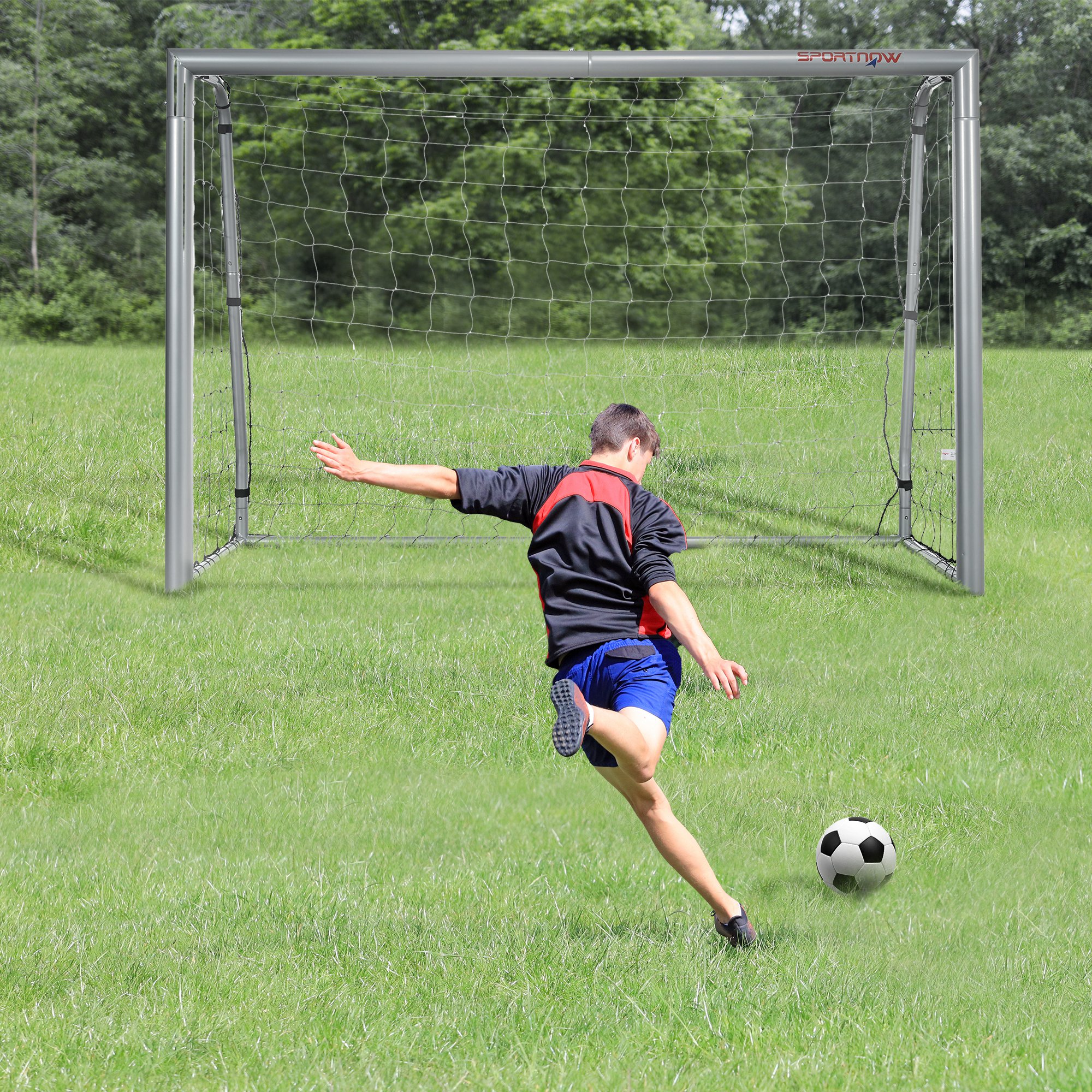 SPORTNOW Voetbaldoel weerbestendig, stabiel metalen frame, scheurvast net, 160H x 240L x 85B cm, Grijs