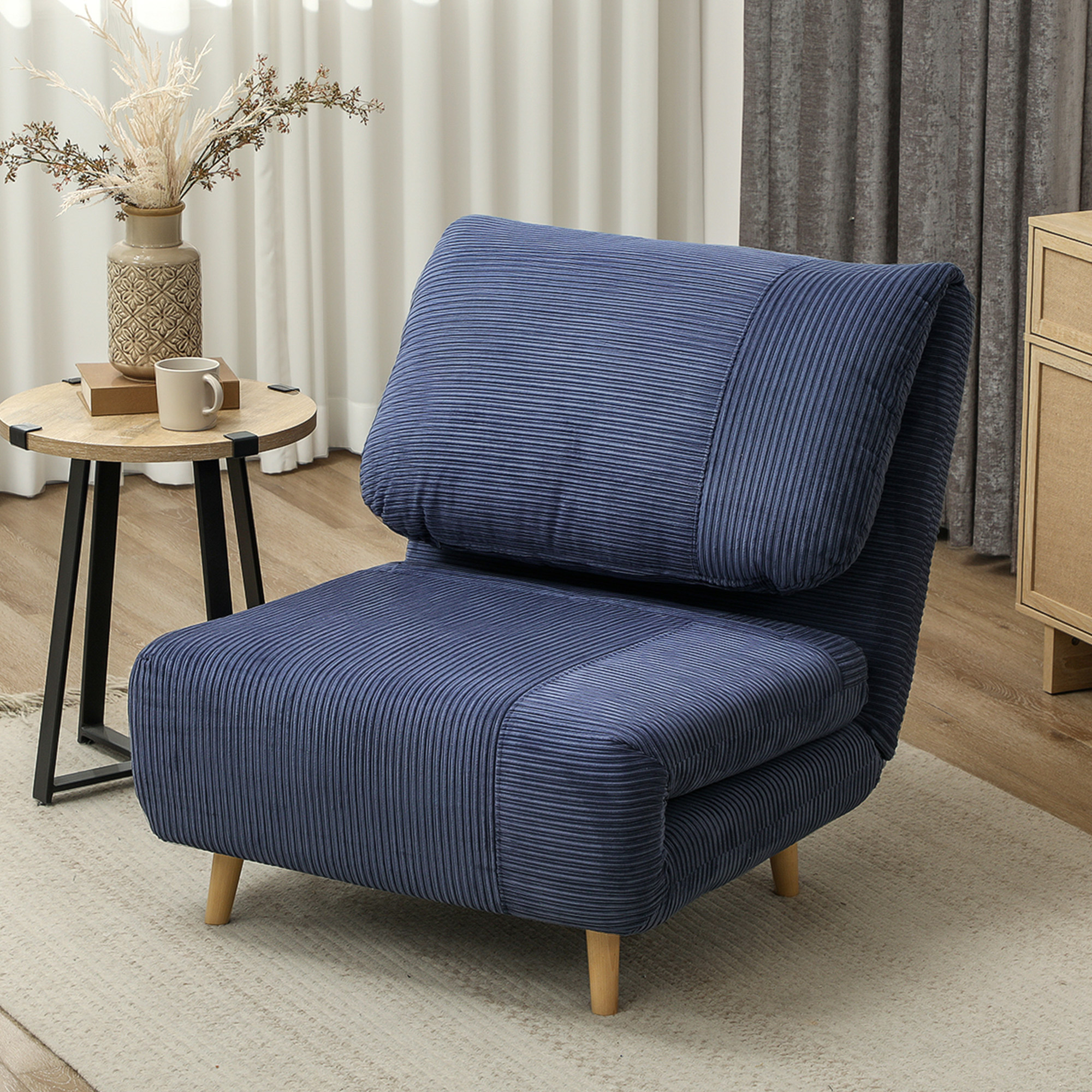 HOMCOM 2-in-1 Slaapstoel en Gastenbed met Verstelbare Hoofdsteun in Corduroy Look, 82 cm x 89 cm x 83 cm, Blauw