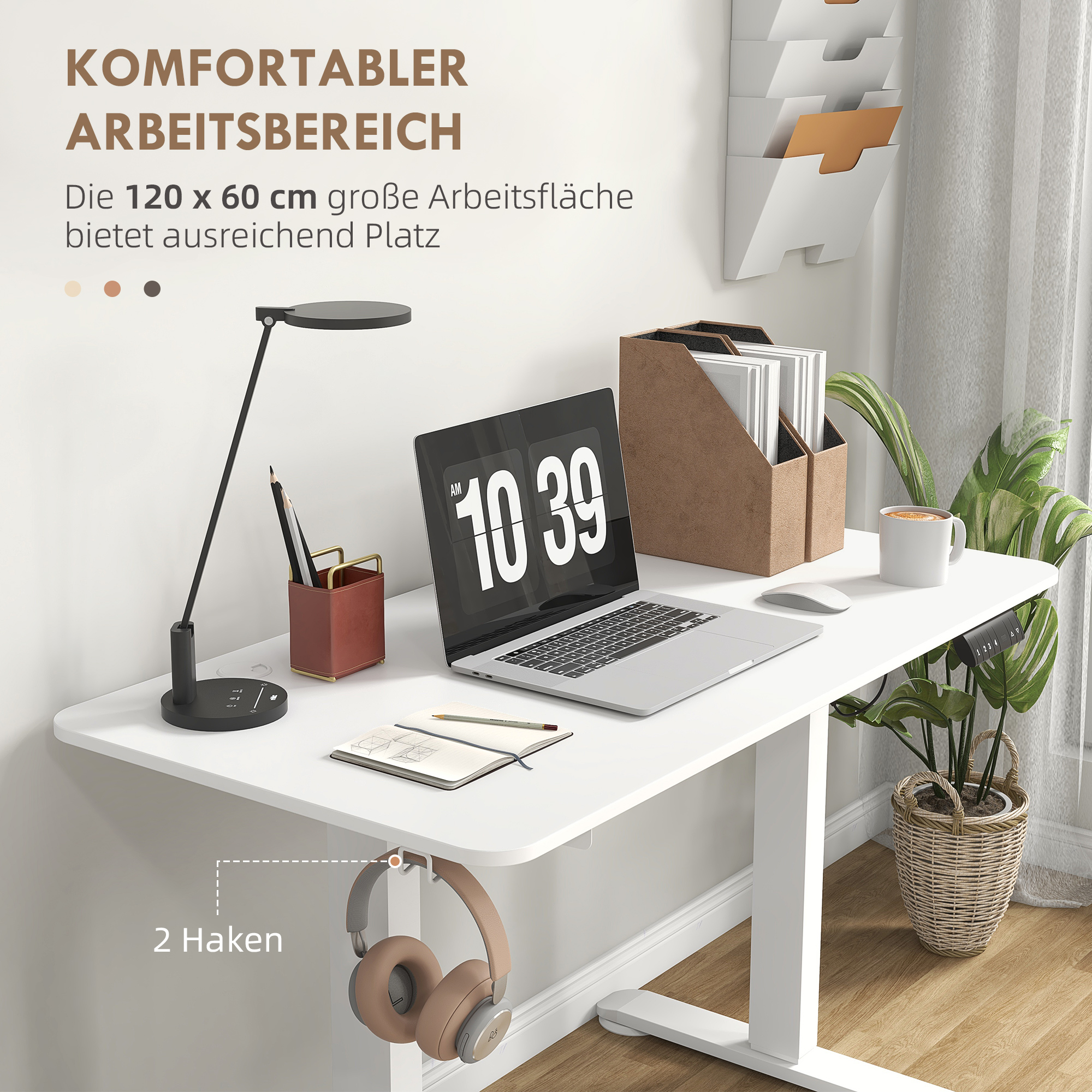 Vinsetto Sta-bureau, in hoogte verstelbaar, 120x60x72-116cm, Wit