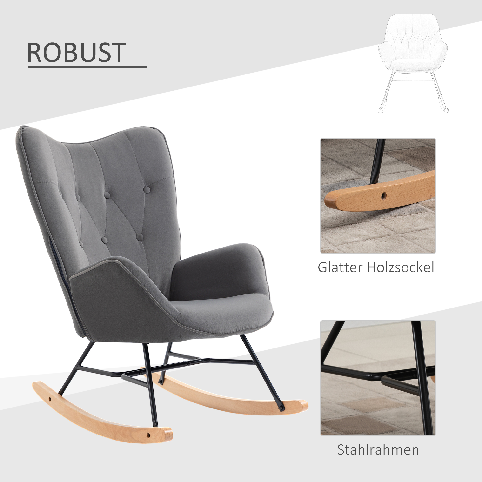 HOMCOM schommelstoel 84 cm x 70 cm x 96 cm
