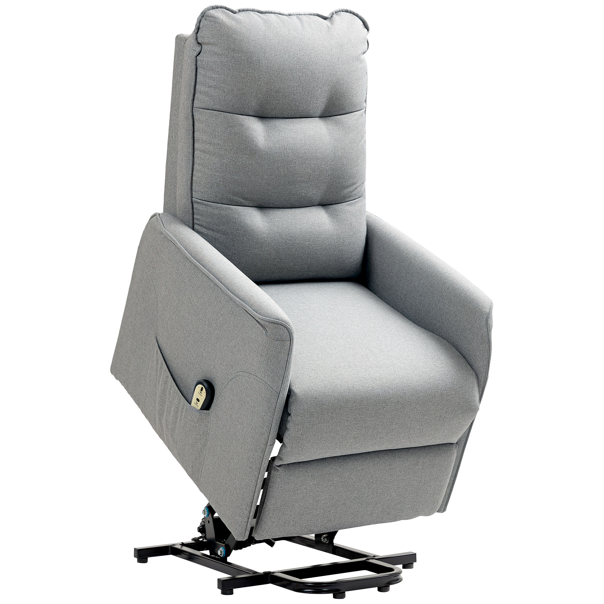 HOMCOM Opsta-fauteuil, Relaxfauteuil met Elektrische Opstahulp, met Afstandsbediening, Zijvak, Grijs