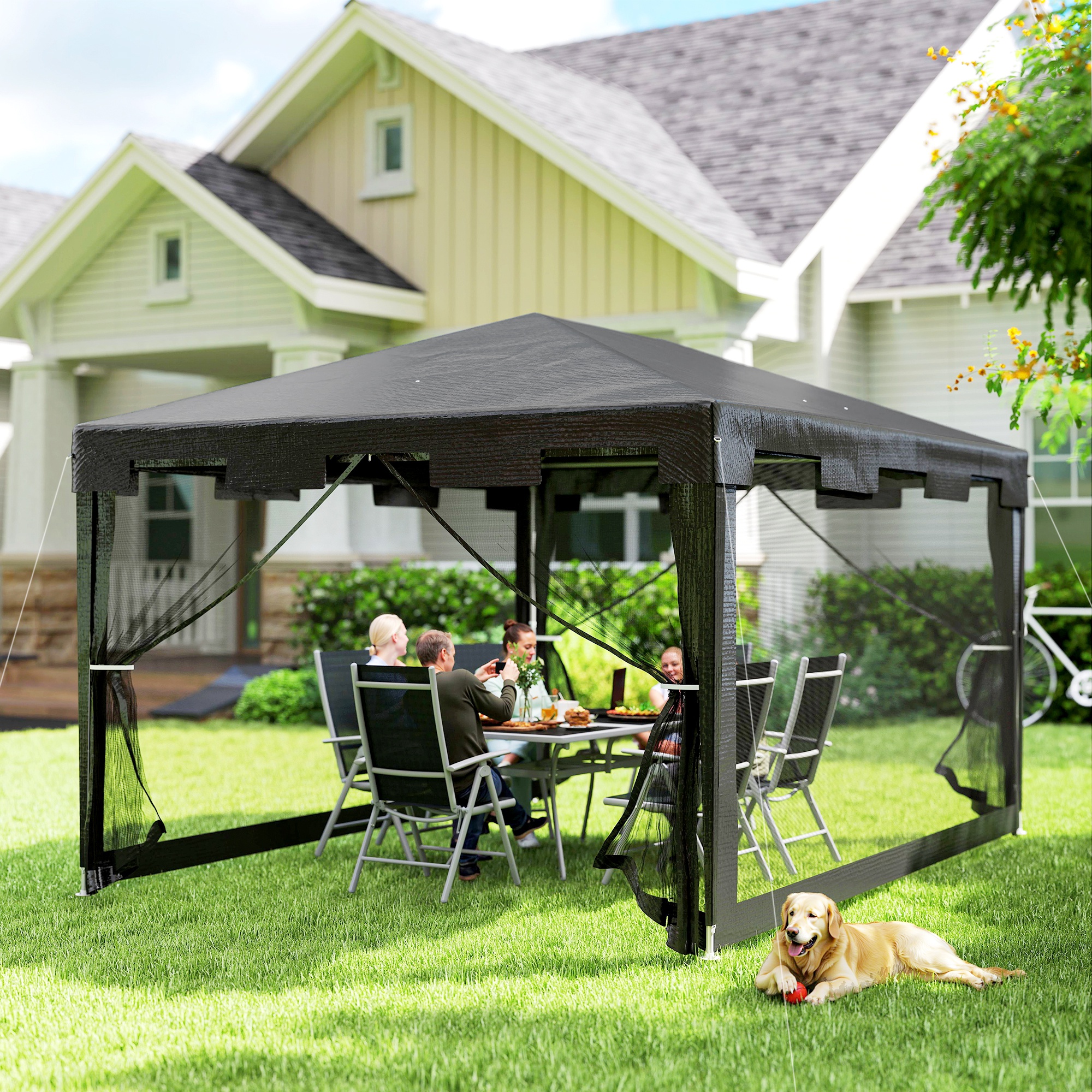 Outsunny Paviljoen 3 x 3 m - Weerbestendig, Opvouwbaar, 395 cm x 295 cm x 255 cm, Zwart