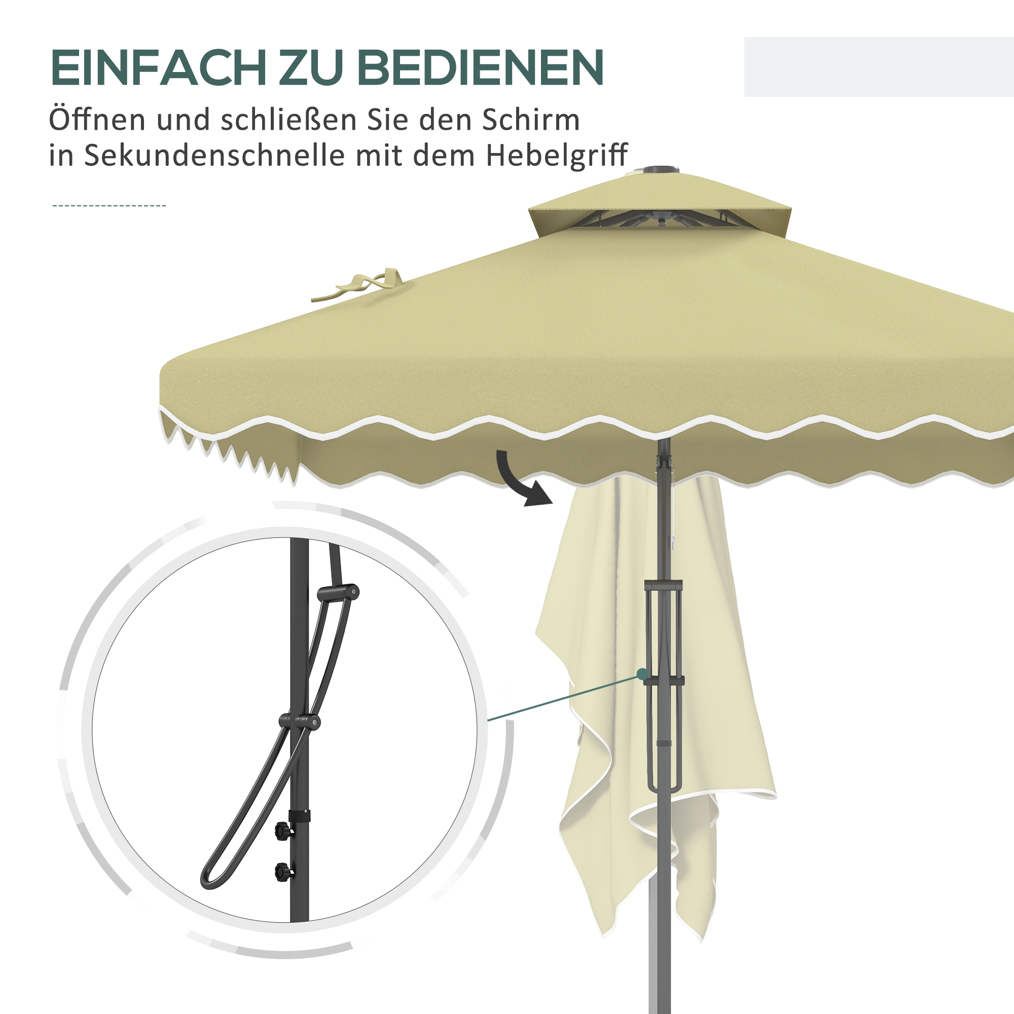 Outsunny Tuinparasol, zweefparasol, decoratieve rand, ventilatiedak, metalen frame, 2,4x2,4x2,6m, Beige