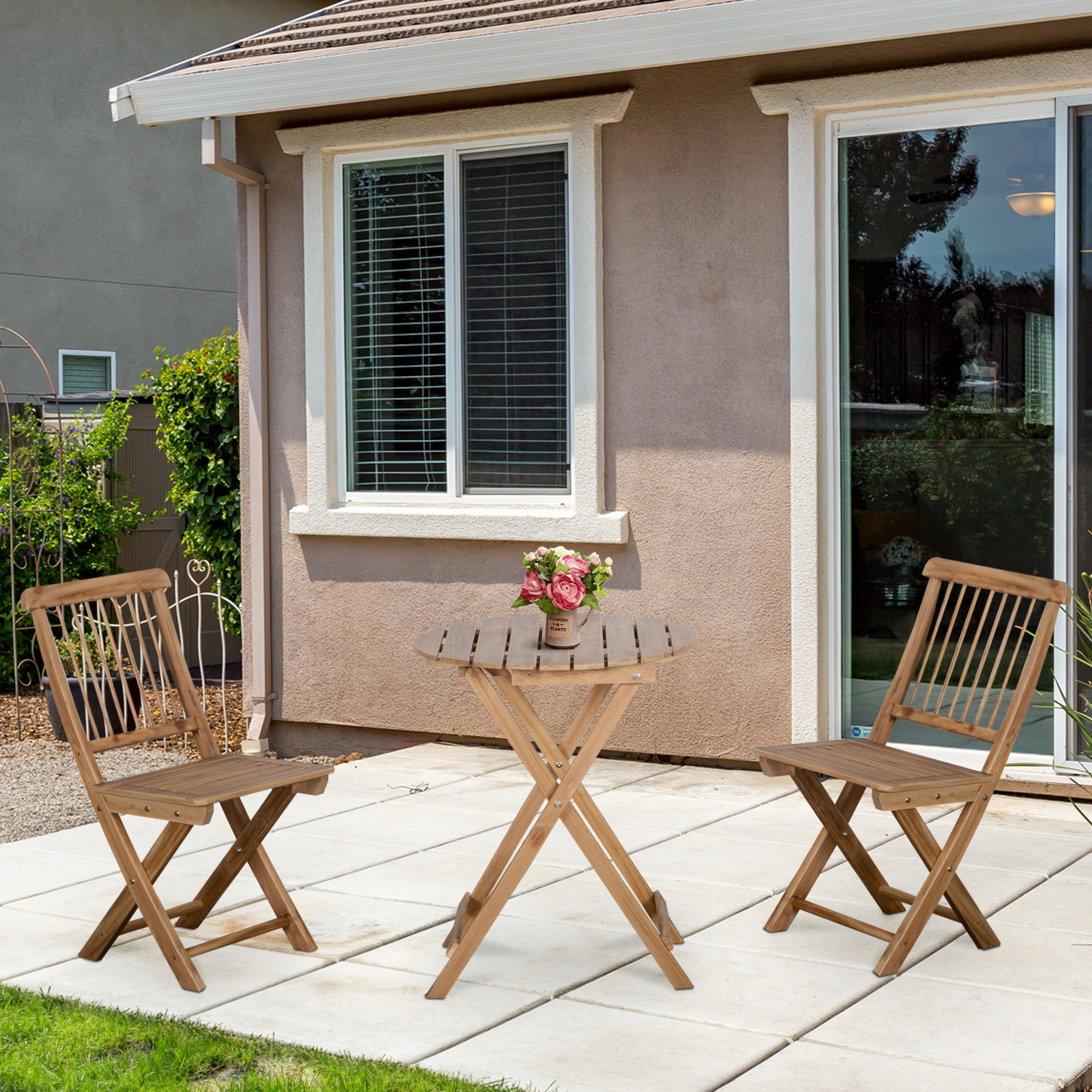 Outsunny bistroset 3 st. Opklapbare houten bistrotafel met 2 stoelen tuinset