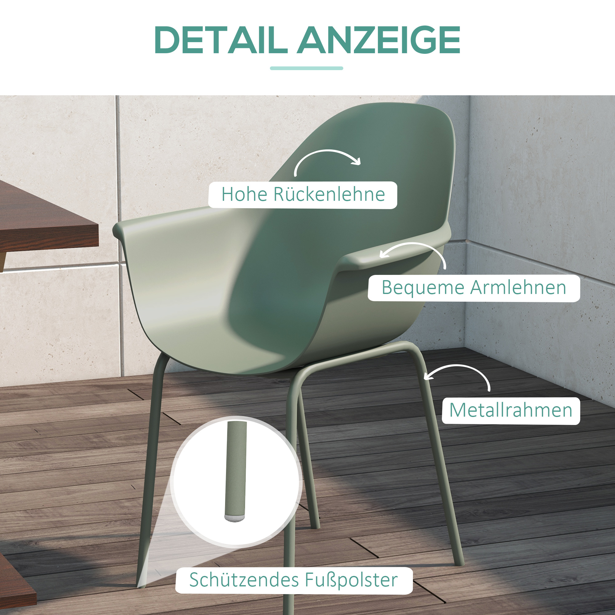 Outsunny 4-delige set tuinstoelen, buitenstoelen, tuinstoel, modern design, 59 cm x 55 cm x 84 cm, groen