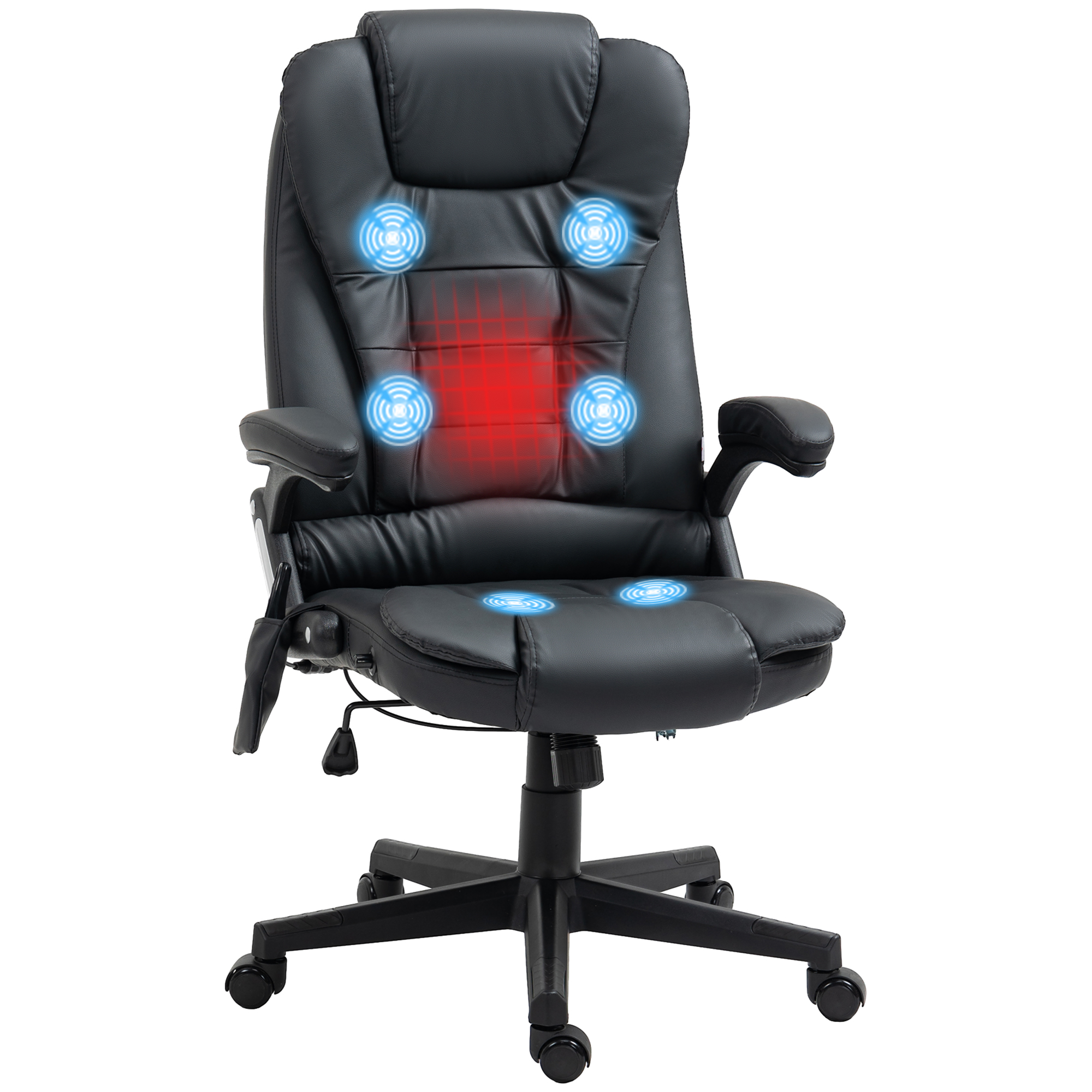 HOMCOM® directiestoel met massagefunctie bureaustoel kantoorstoel gaming stoel massagestoel met warmtefunctie vibratie op 6 punten draaibaar zwart