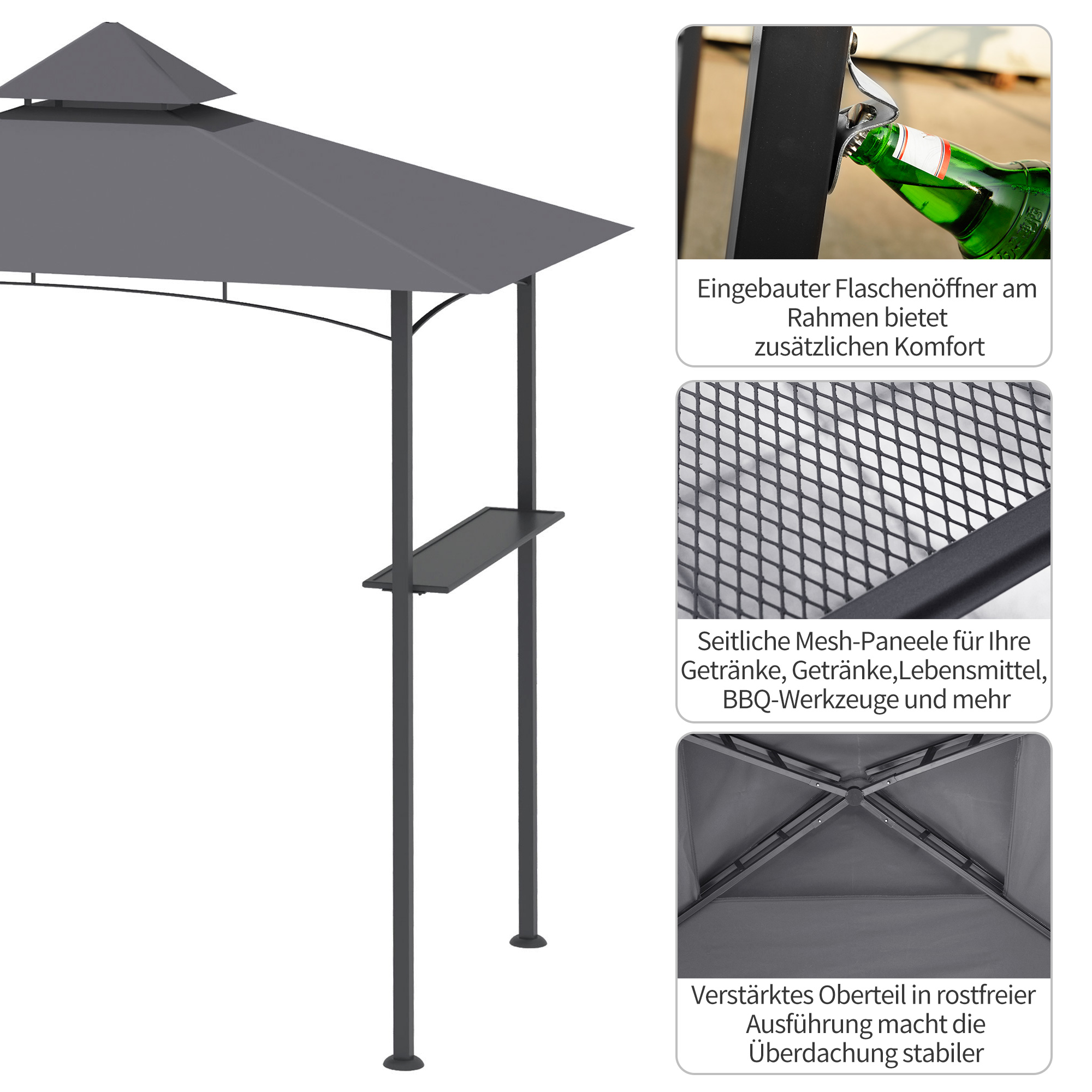 Outsunny grillpaviljoen met 2 zijplanken staalijzer