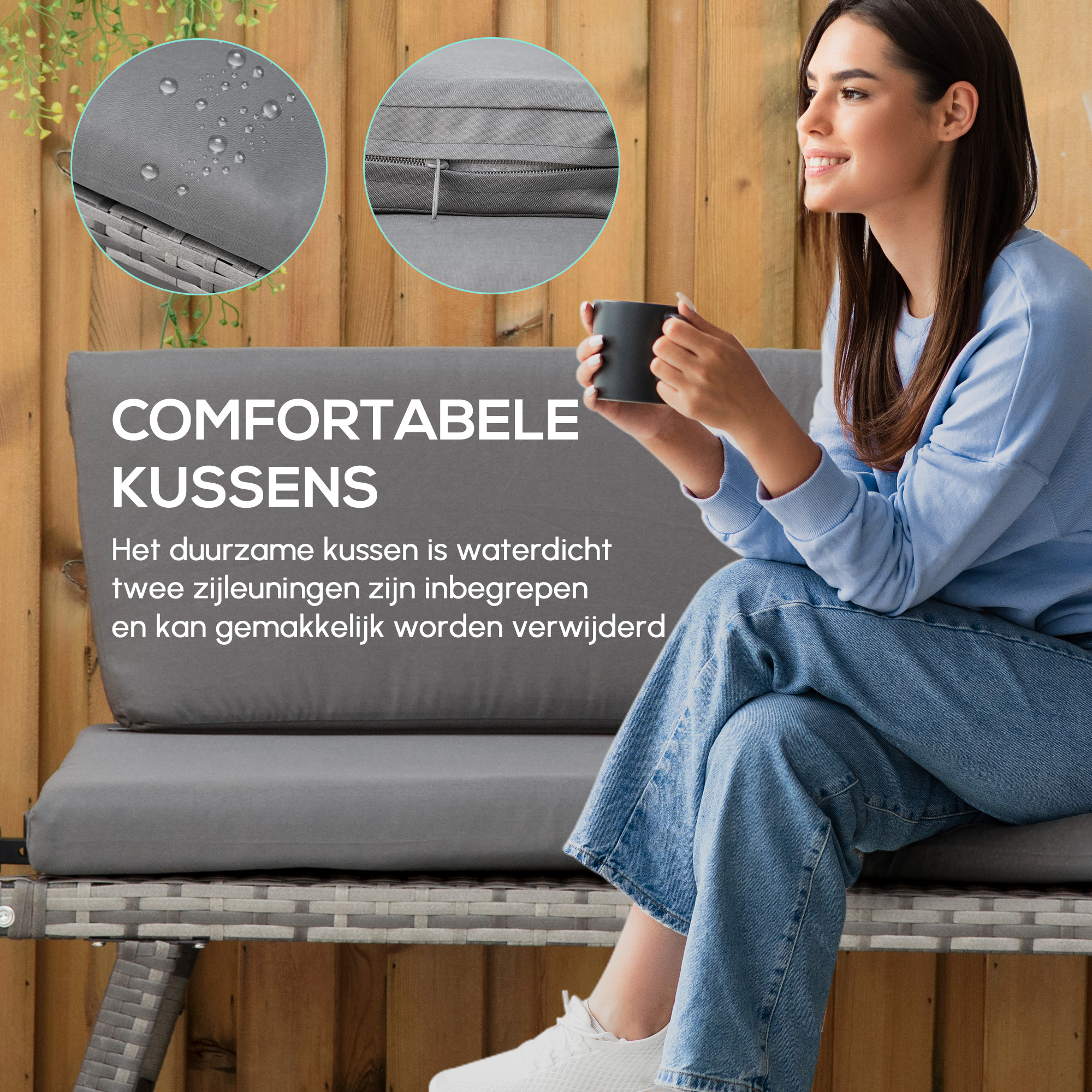 Outsunny 2-zits tuinbank met opklapbare armleuningen, grijs 129 x 66 x 67 cm