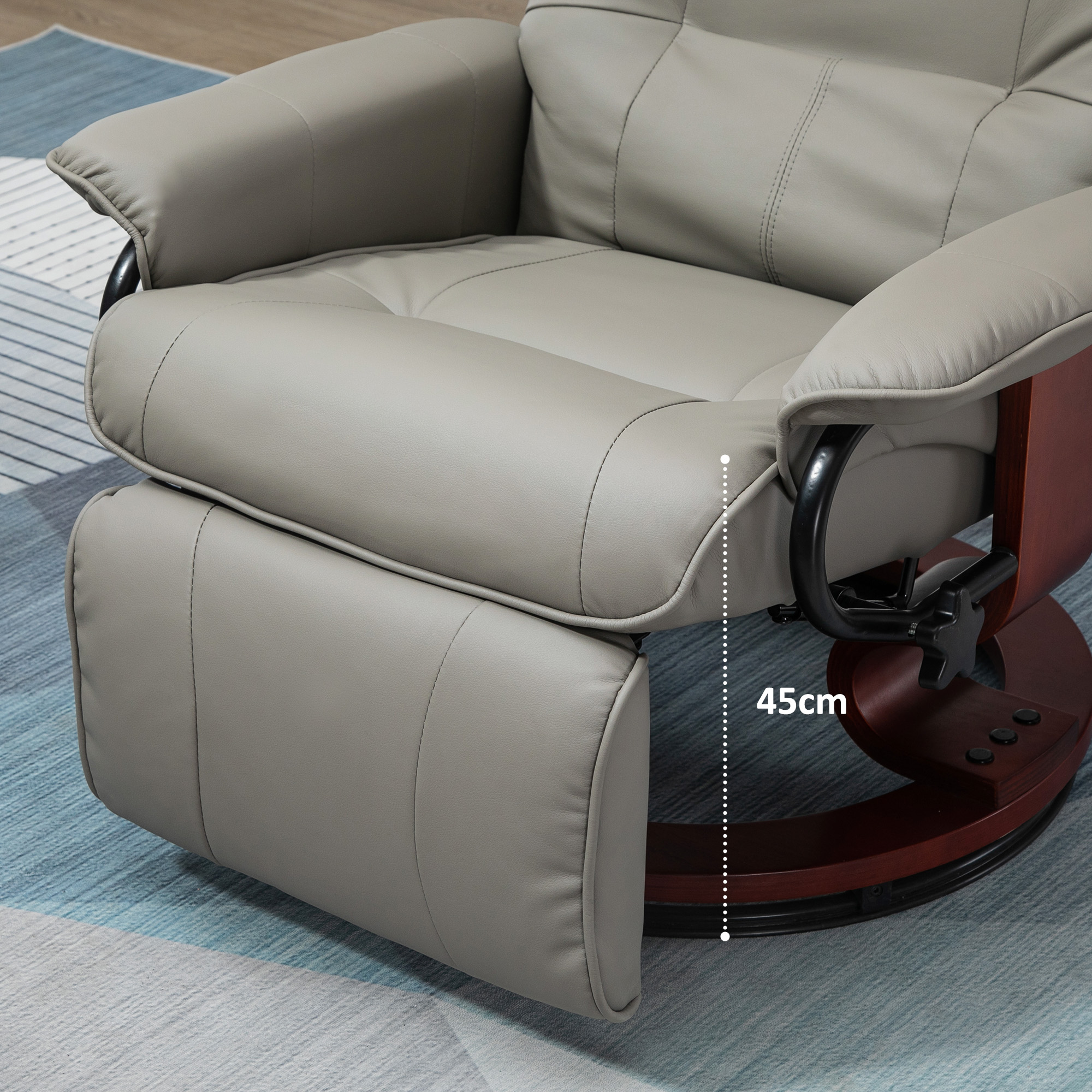 HOMCOM Relaxstoel Televisiestoel Ligstoel Kunstleder 360° Draaistoel 145° Kantelbaar Grijs 78 x 87 x 100 cm
