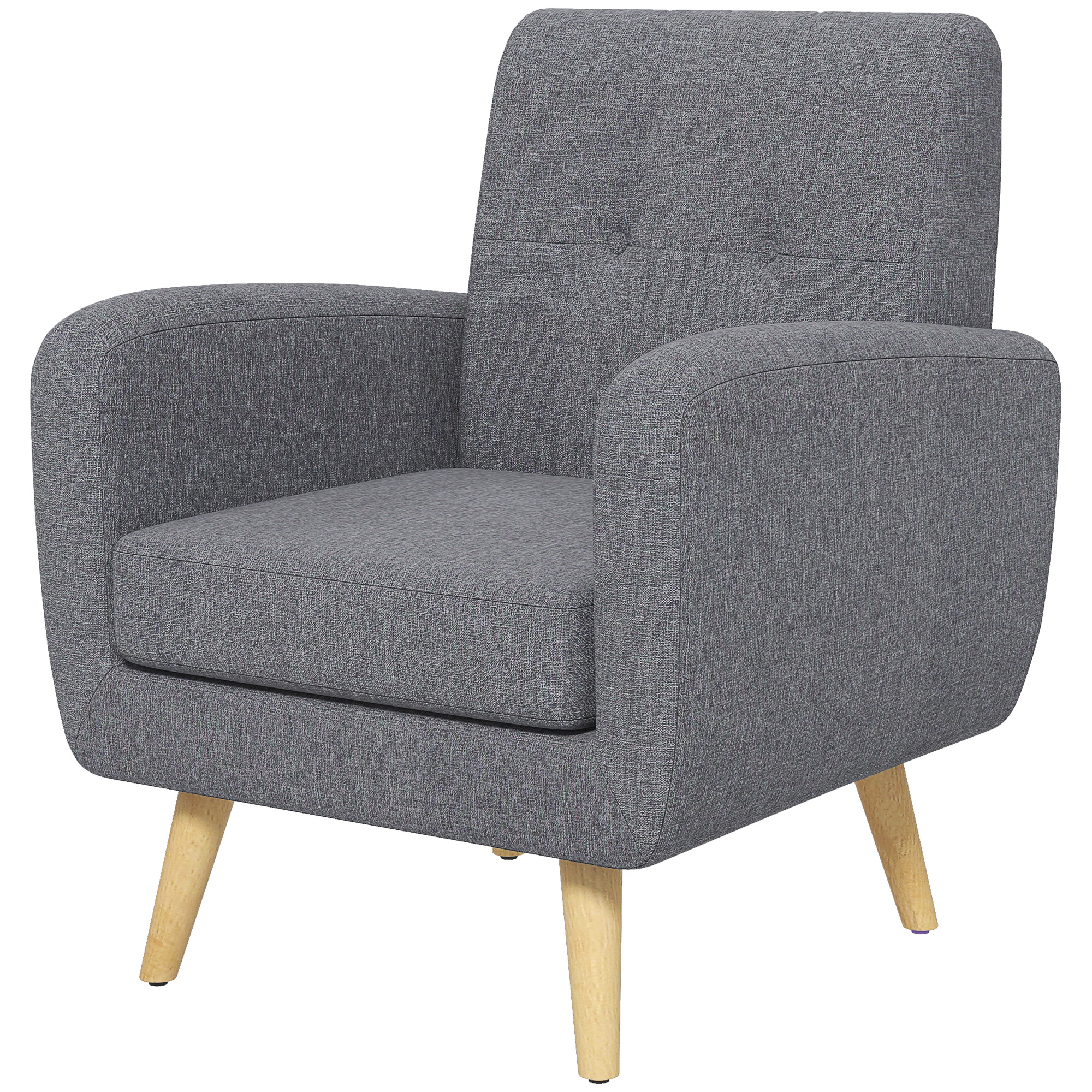 HOMCOM Fauteuil in Scandinavisch design, accentfauteuil, knoopstiksel, natuur + lichtgrijs