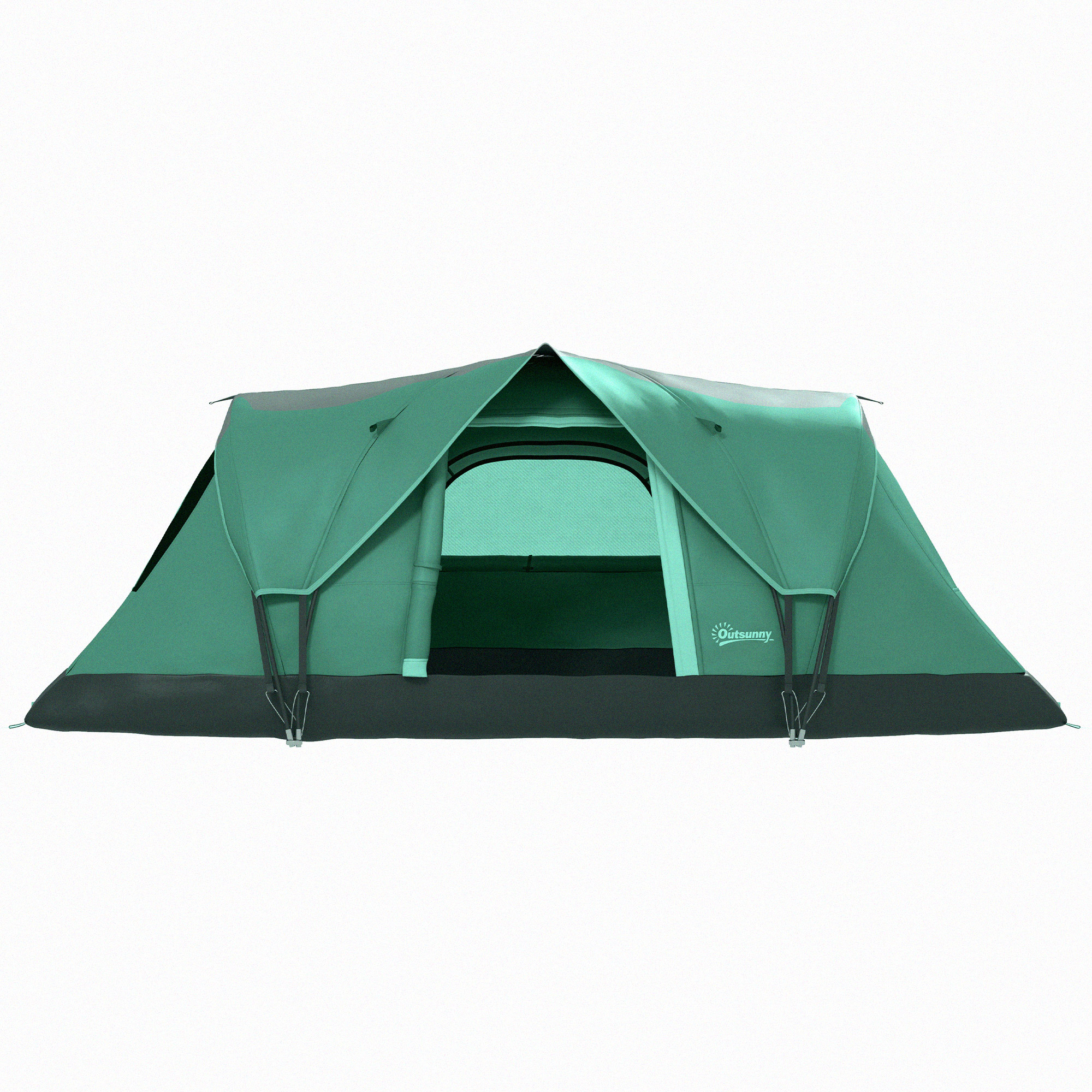 Outsunny Familietent voor 5-6 personen, met lampenhaak, zijvakken, 4,55x2,3x1,8m, Groen/Zwart