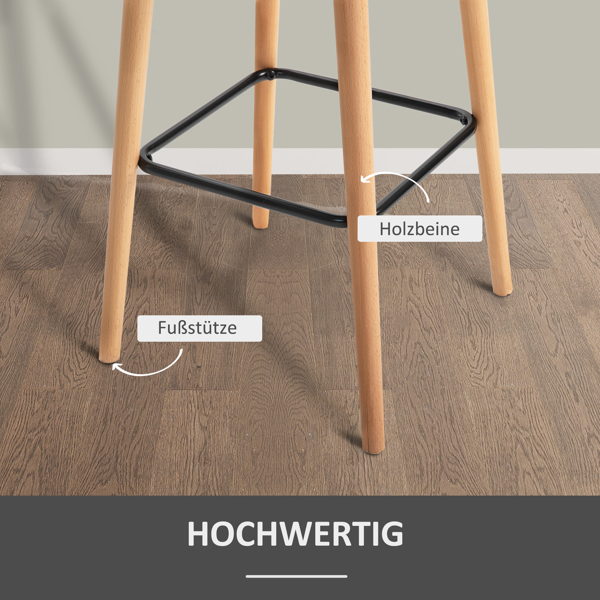 HOMCOM set van 2 barkrukken, barstoel, bistrokruk, keukenkruk met zitkussen