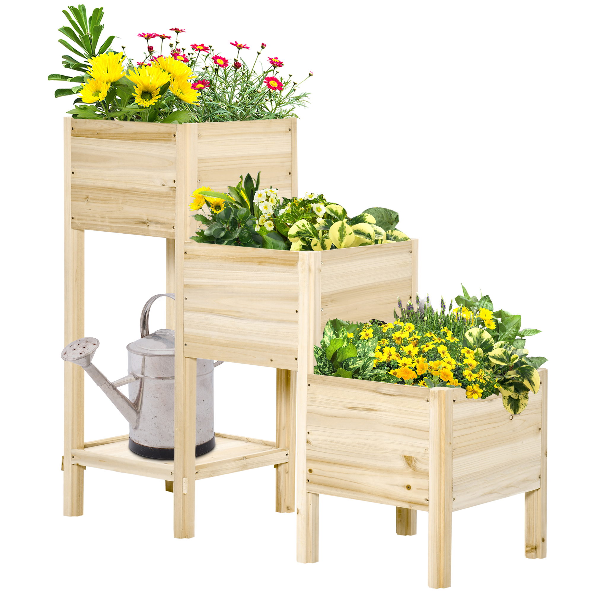 Outsunny verhoogd bed 3 niveaus 125 cm x 45 cm x 108 cm