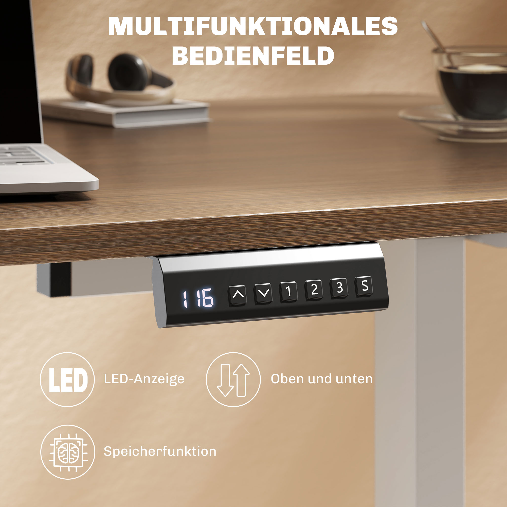 HOMCOM Elektrisch Verstelbaar Bureaubladframe, Hoogte Aanpasbaar met Geheugenfunctie, Staal, Wit