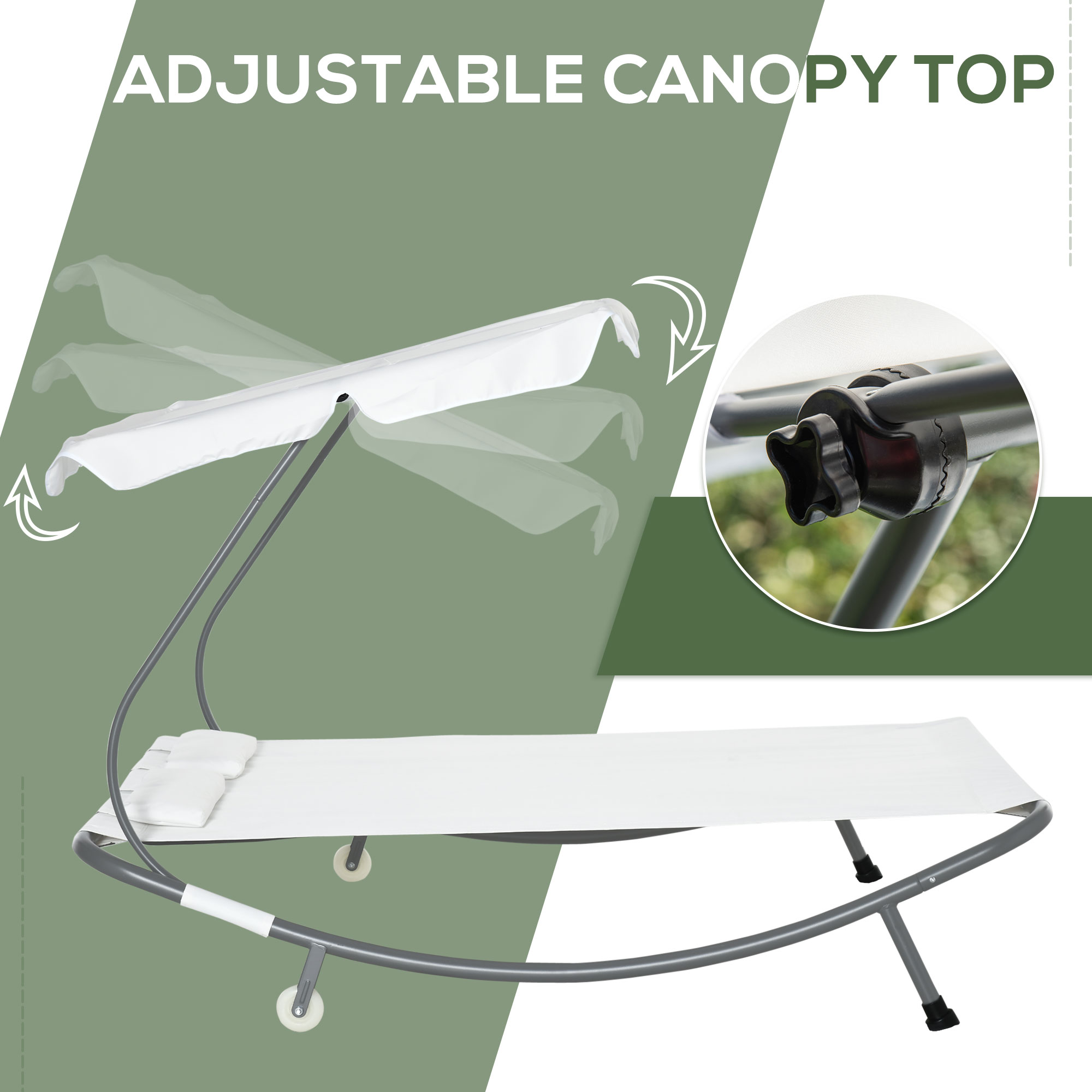 Outsunny Doppelliege Sonnenliege Relaxliege mit Sonnendach rollbar Stahl Cremeweiß/Grau