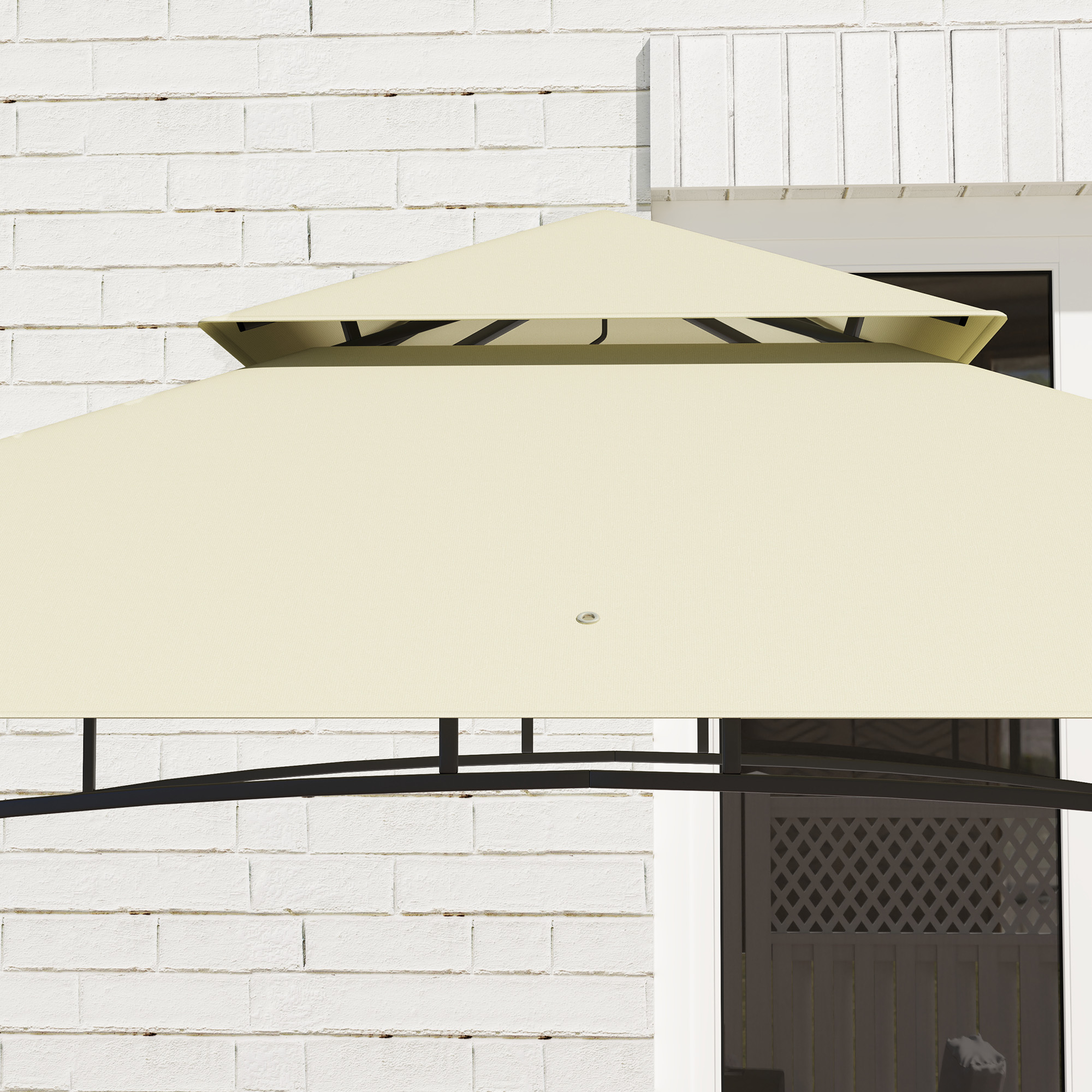 Outsunny BBQ-Tent, Grill-Tent, Tuinpaviljoen met 2 Planken, Opbergmanden, Haken, voor Terras, Beige
