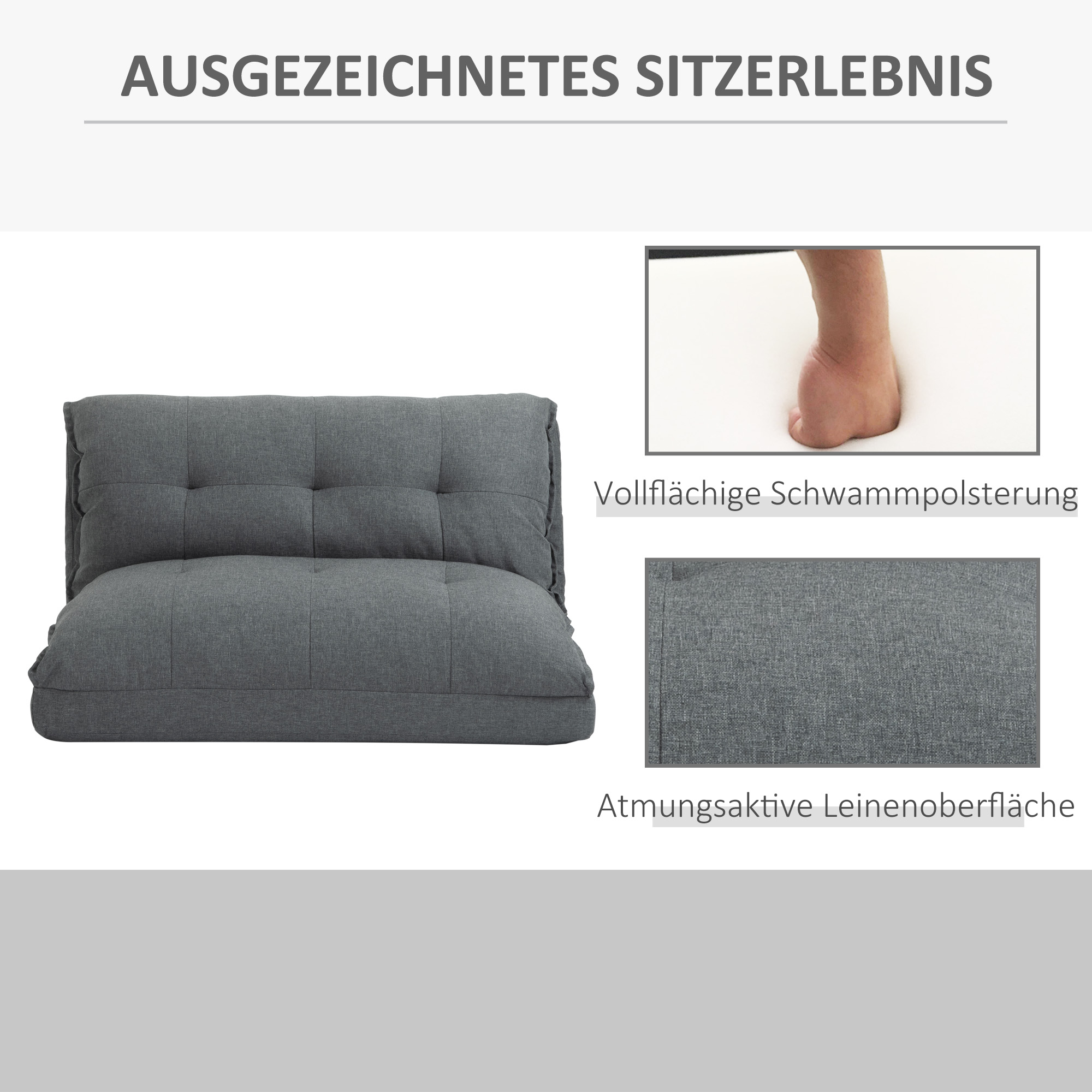 HOMCOM Diepe Relaxstoel, 13 Standen, Linnenlook, Metalen Structuur, 100 x 71 x 54 cm, Grijs