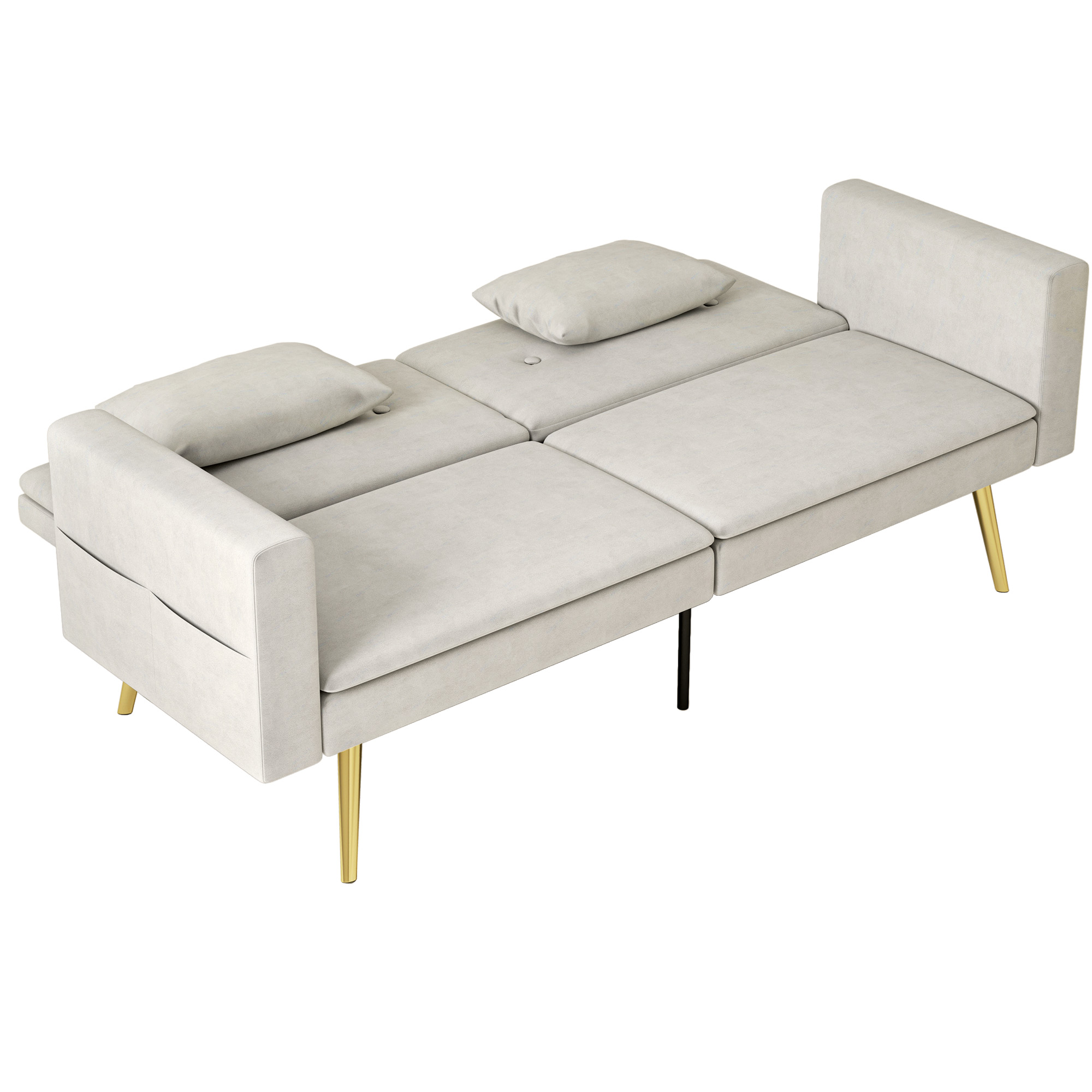 HOMCOM Tweezits Bedbank, Verstelbare Rugleuning, Zachte Kussens, Fluweelachtige Bekleding, voor Woonkamer, Gastenkamer, Beige