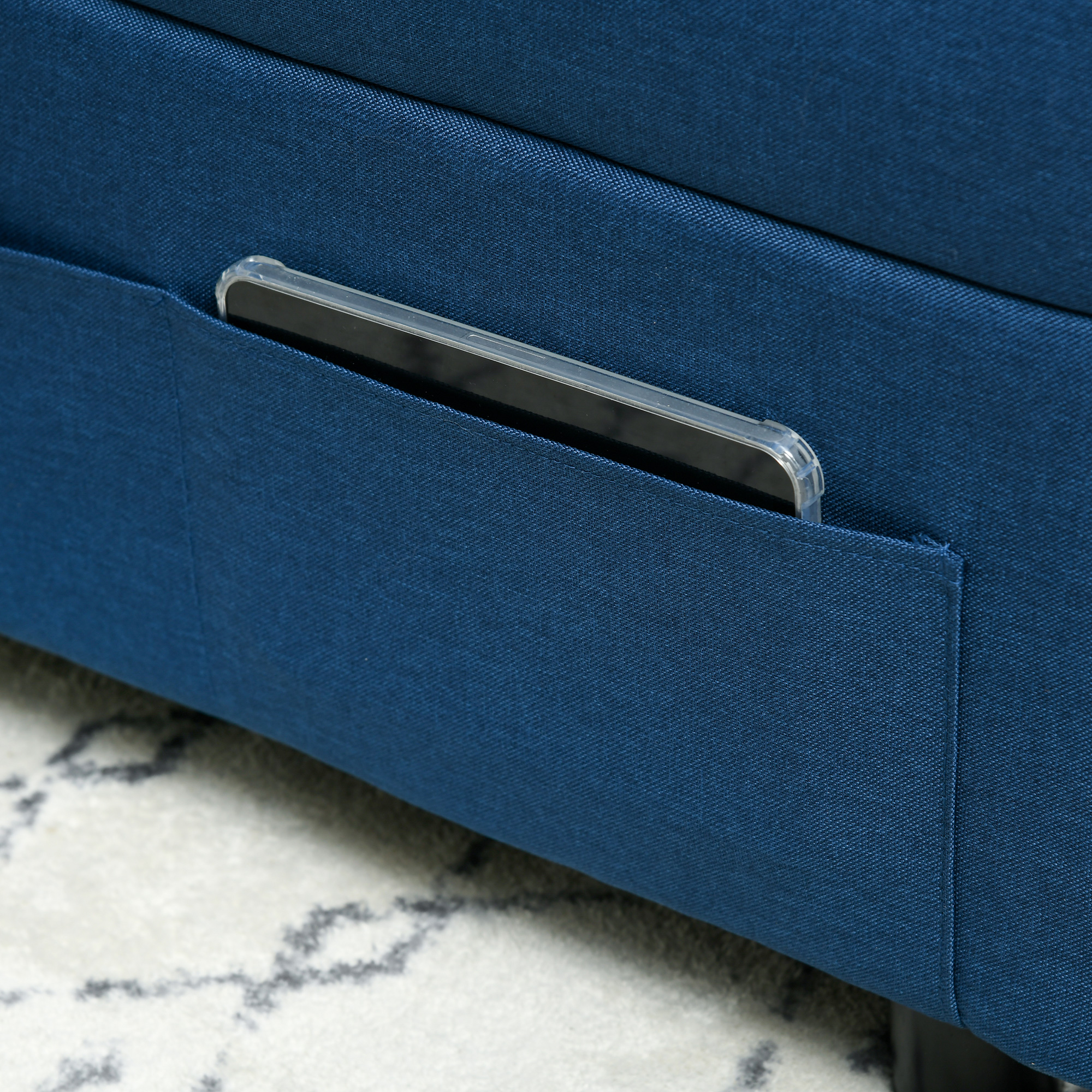 HOMCOM 3-in-1 Opvouwbare Fauteuil met Zijvak, Gastenbed met Kussen, Verstelbare Rugleuning, Stoelbed met Wielen, Blauw