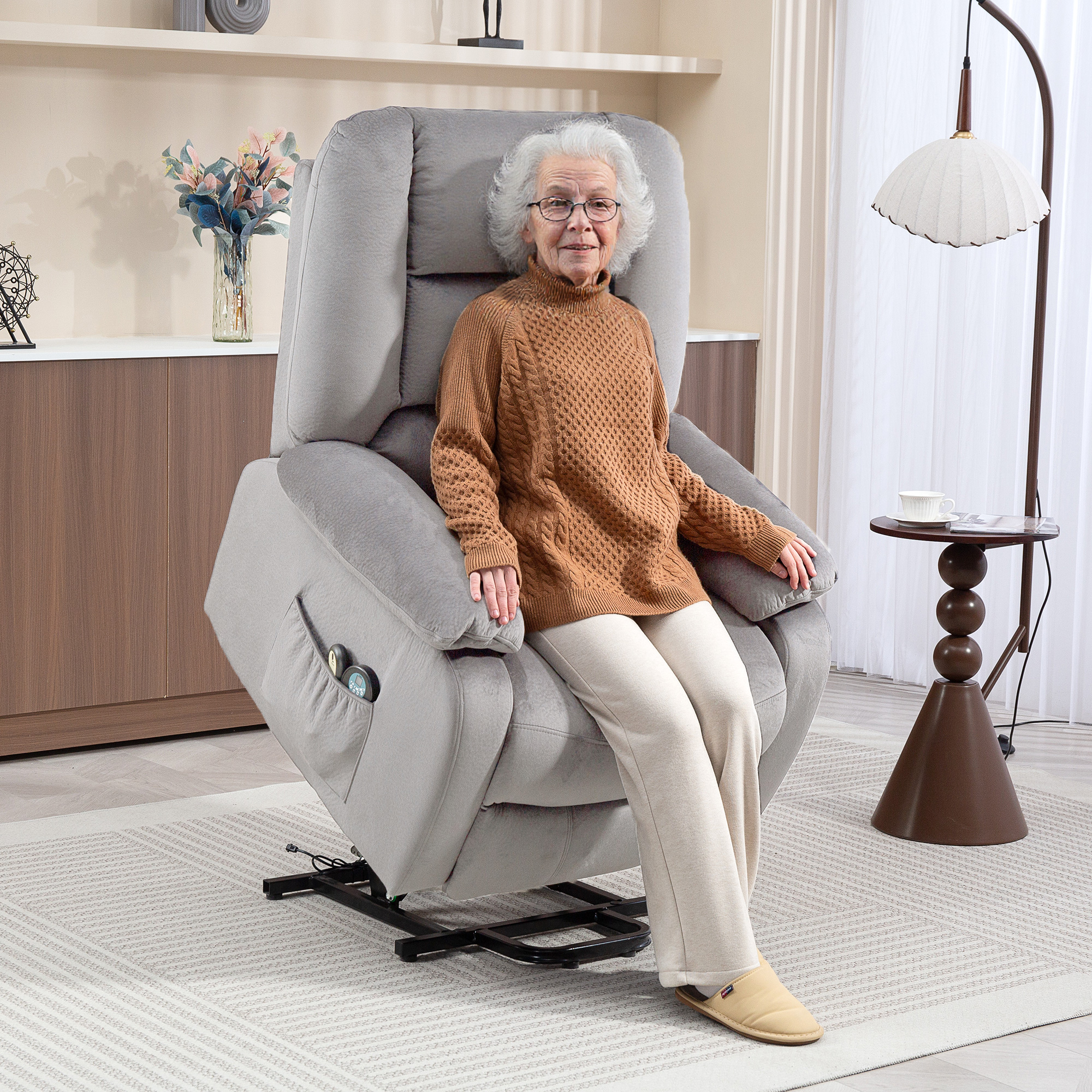 HOMCOM Opstaan Stoel met Massagefunctie, 90x93x110cm, Lichtgrijs