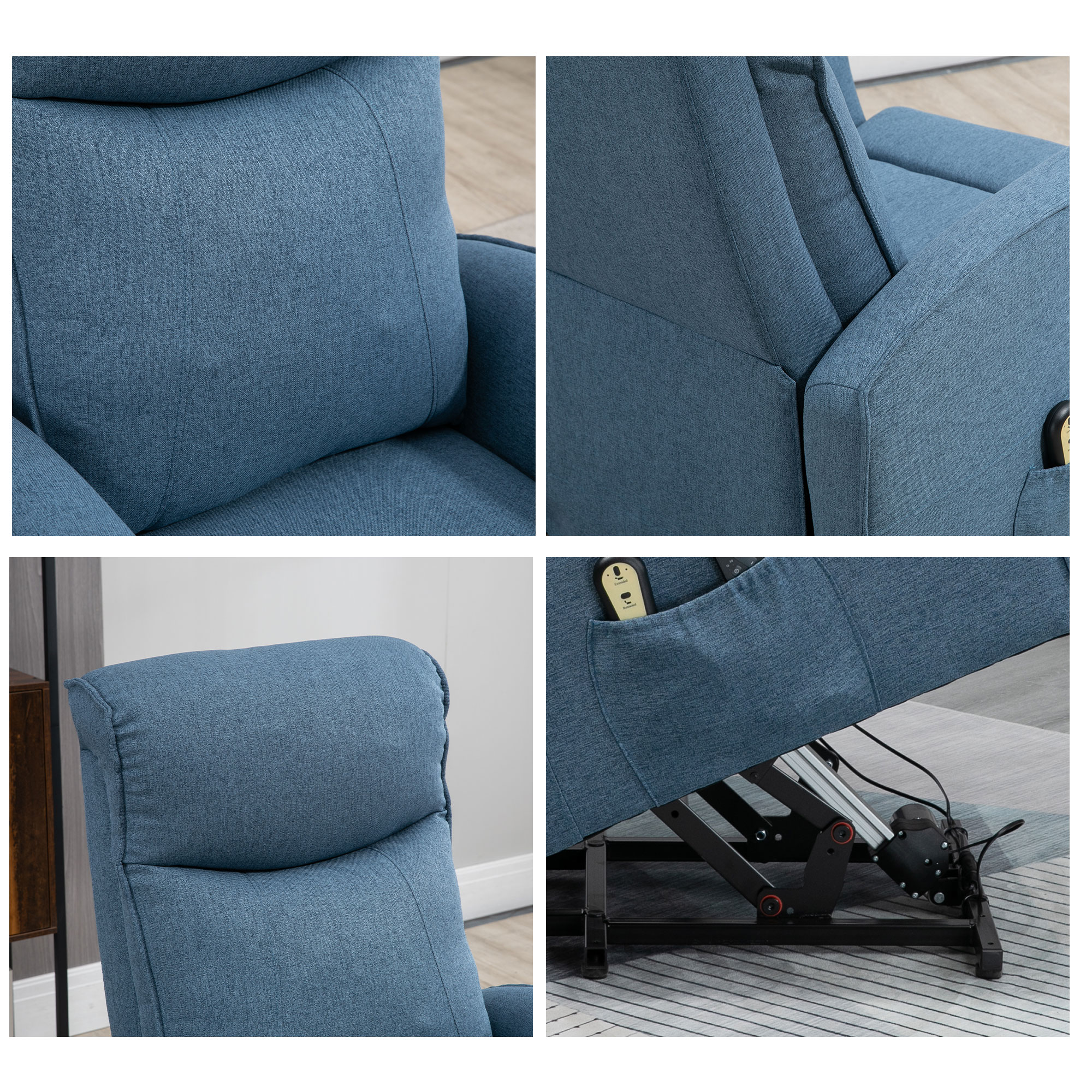 HOMCOM Massagestoel met opsta-hulp, relaxstoel, inclusief afstandsbediening, 1 zijvak, voetensteun, blauw