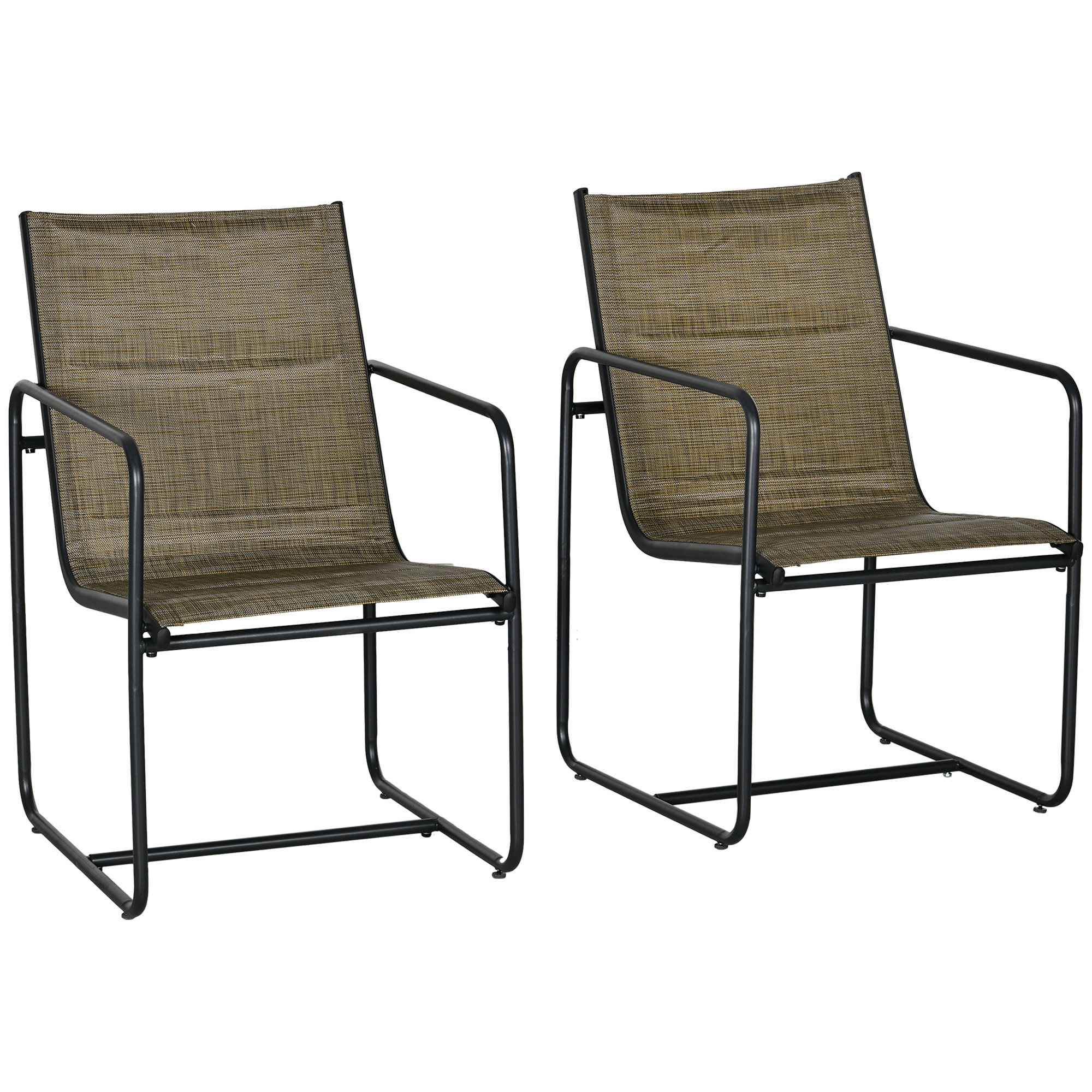 Outsunny Tuinstoel, 2-delige set, ademende bekleding, stevig metalen frame, 54x66,5x88cm, Zwart/Bruin