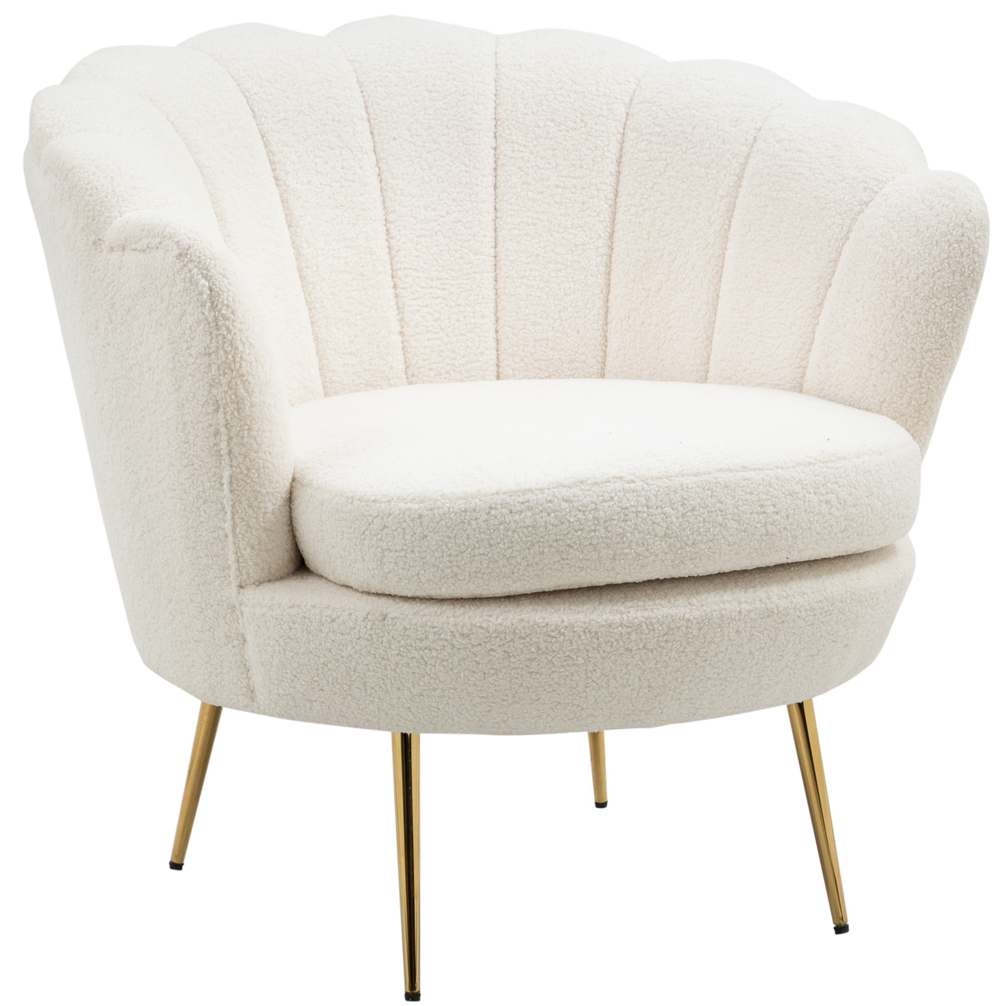 HOMCOM Fauteuil in Schelpvorm, Relaxstoel, Ontspanningsstoel, Metalen Poten in Goudlook, 79D x 77B x 77H cm, Wit