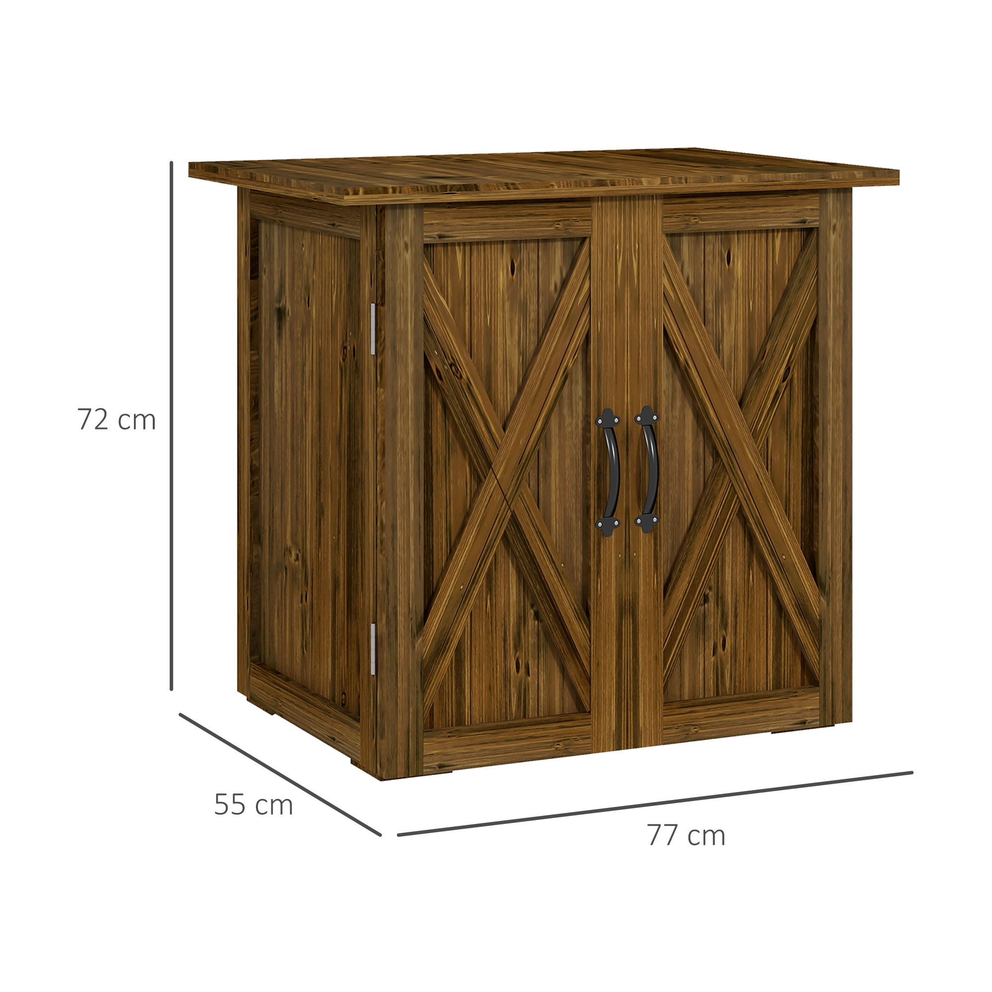 Outsunny Tuinhuisje met dubbele deuren, magneetsluitingen, weerbestendig, natuurlijk hout, 77B x 55D x 72H cm, bruin
