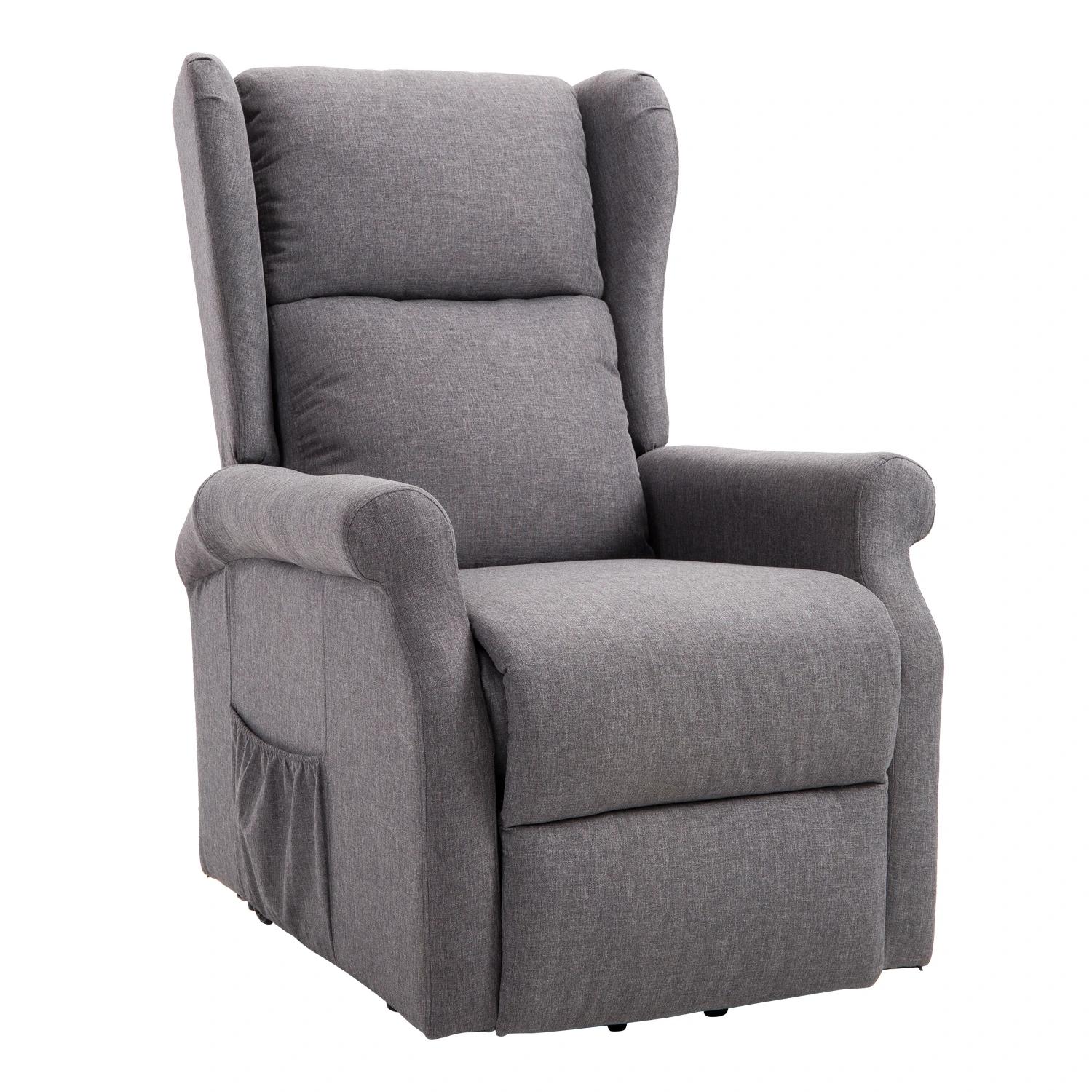 HOMCOM® relaxstoel tv-stoel met elektrische opstahulp linnen hout schuimstof grijs 72,5 x 94 x 109 cm | Aosom.nl