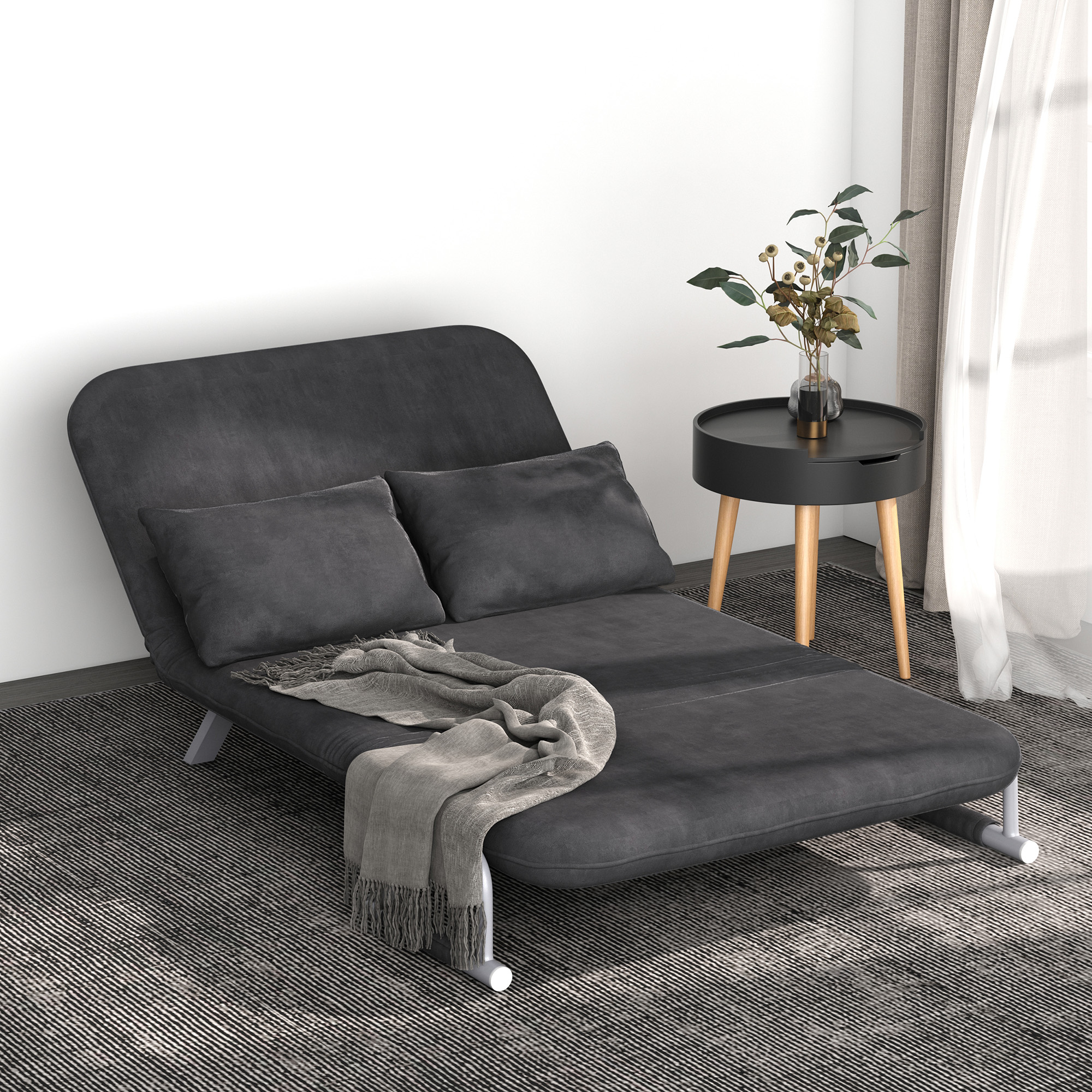HOMCOM tweezits bedbank met armleuningen, 3-in-1 slaapbank, logeerbed, opvouwbare matras, opklapbed, chaise longue, multifunctioneel, imitatie-suède grijs 105 x 80 x 78 cm