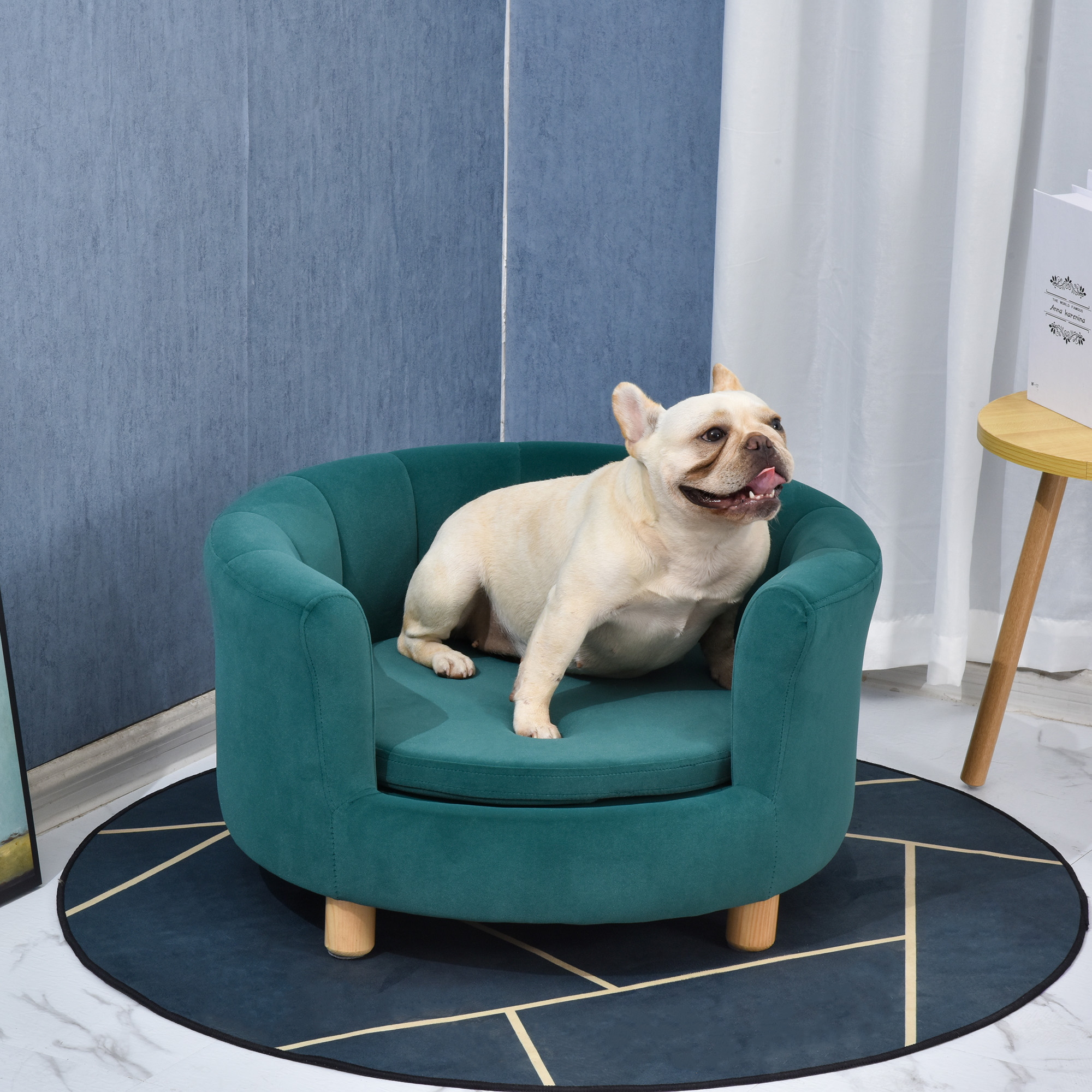 PawHut Hondenbank met zachte bekleding rond hondenbed hondenbank met houten poten