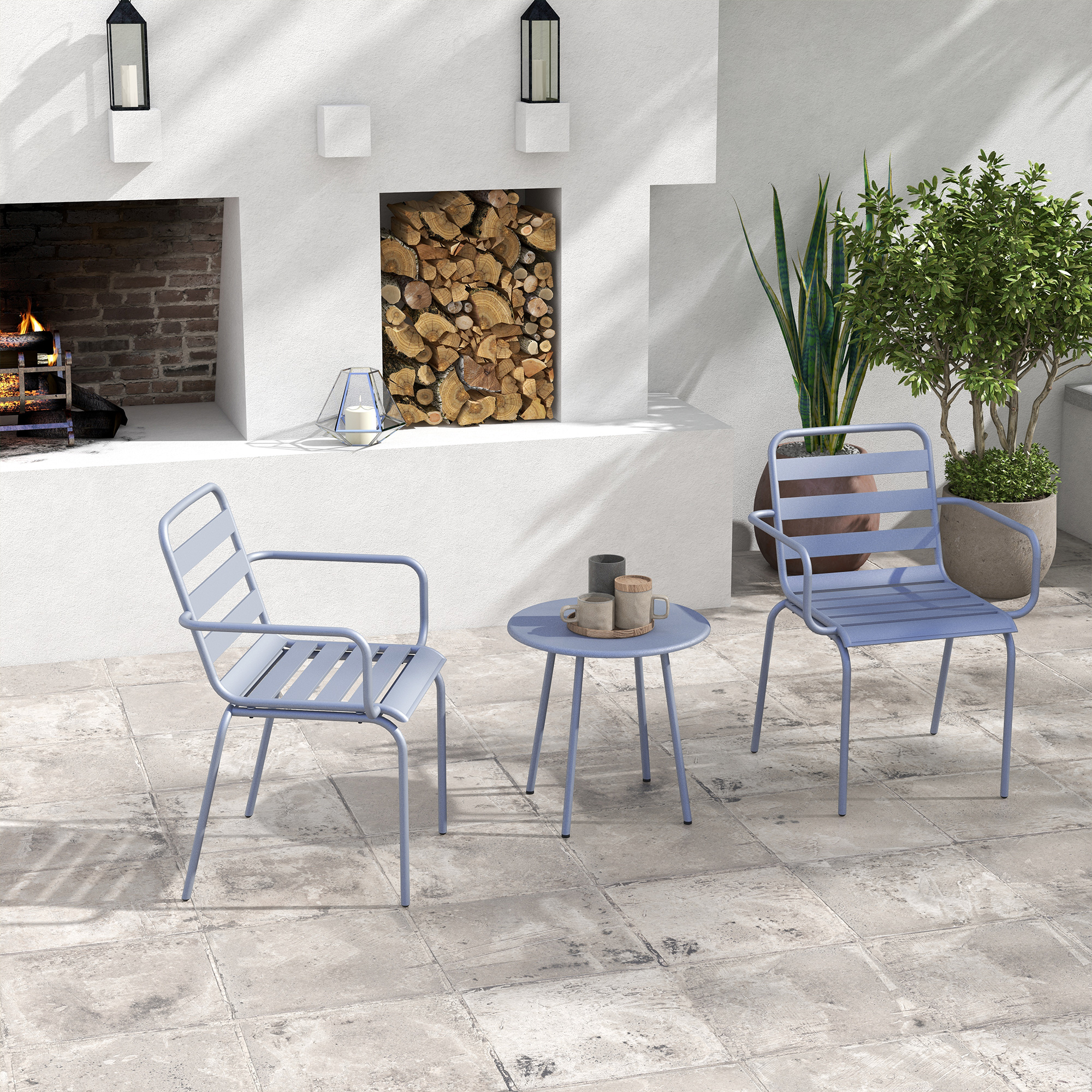 Outsunny 3-delige Bistroset Balkonbistroset 2-delige Bistroset, opklapbaar, modern design, 51 x 58 x 78 cm, Lichtgrijs