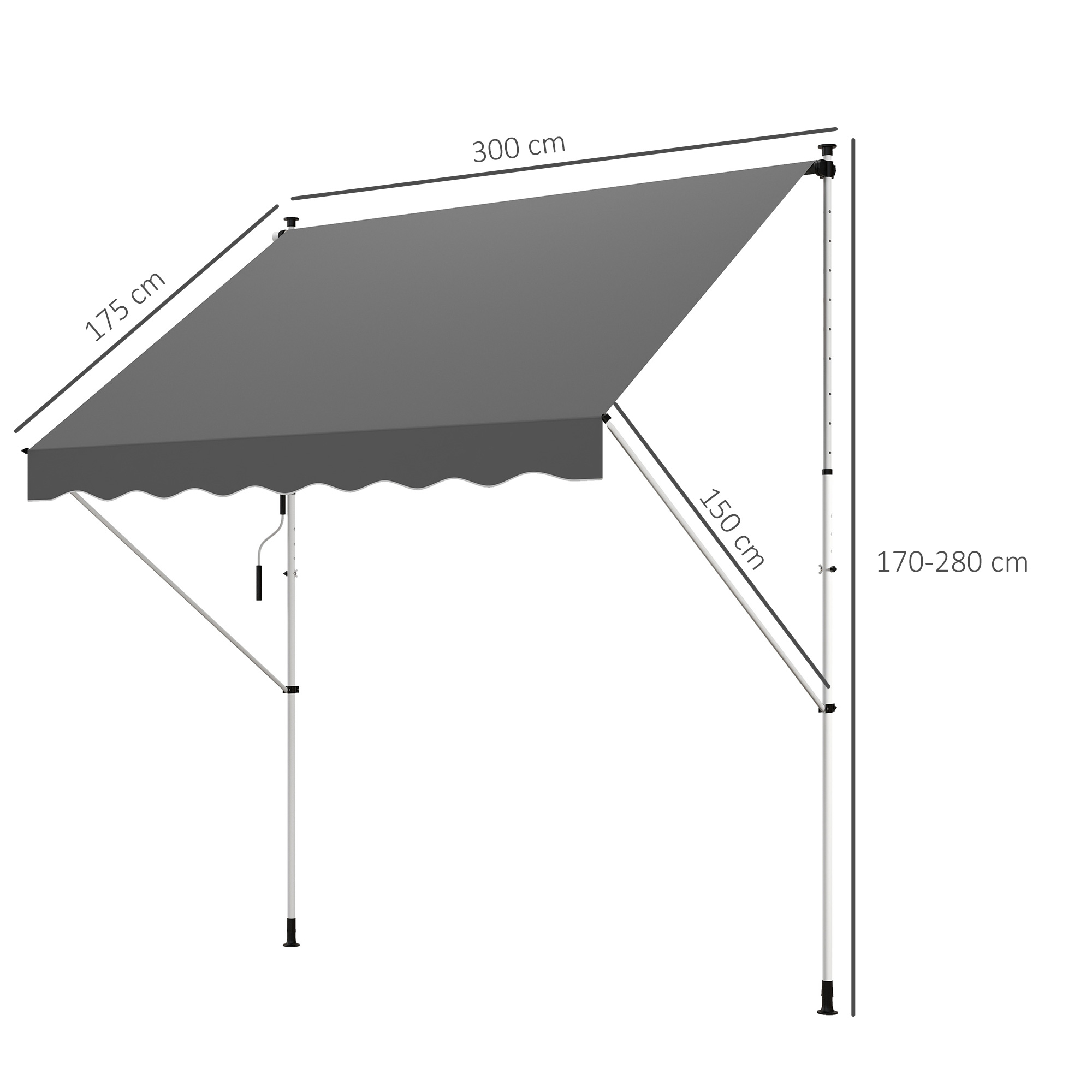Outsunny luifel knikarm klemluifel zonwering zwengel balkon aluminium 3 x 1,5 m grijs