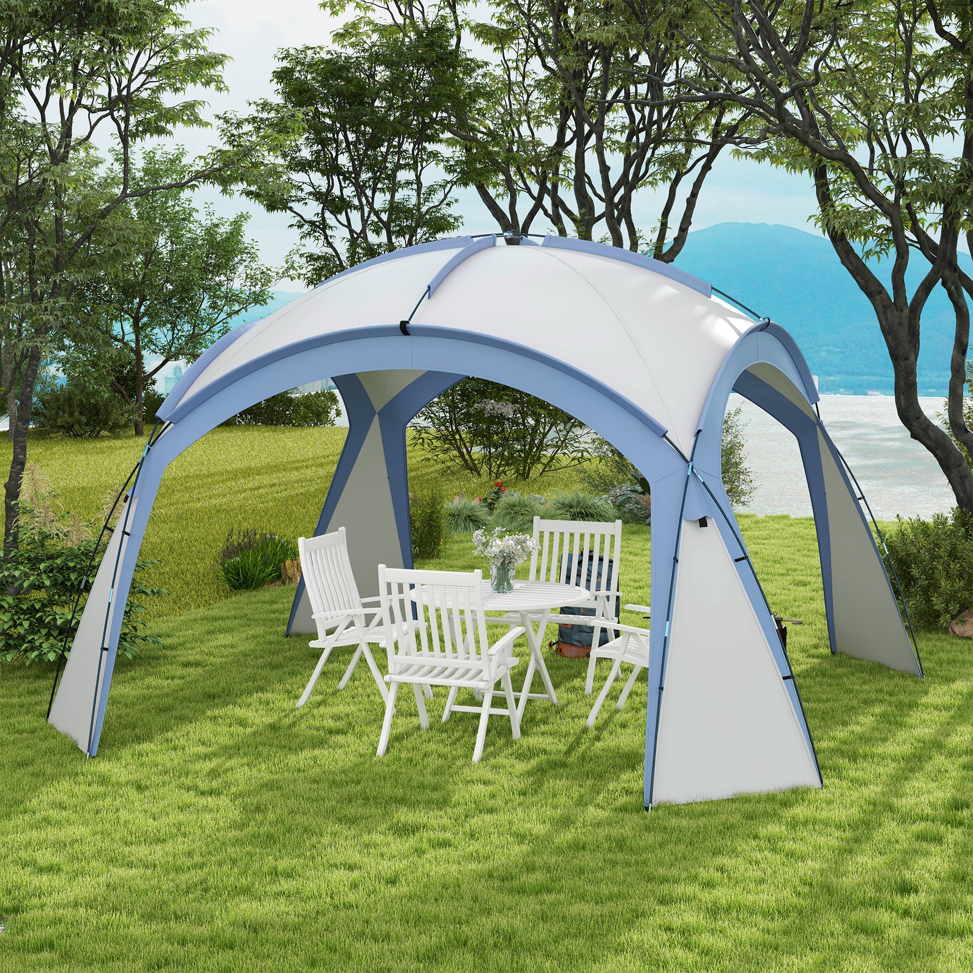 Outsunny Event Shelter 3,5 x 3,5m Paviljoen met Haak Deur Waterafstotend Winterbestendige Tuinpaviljoen Blauw