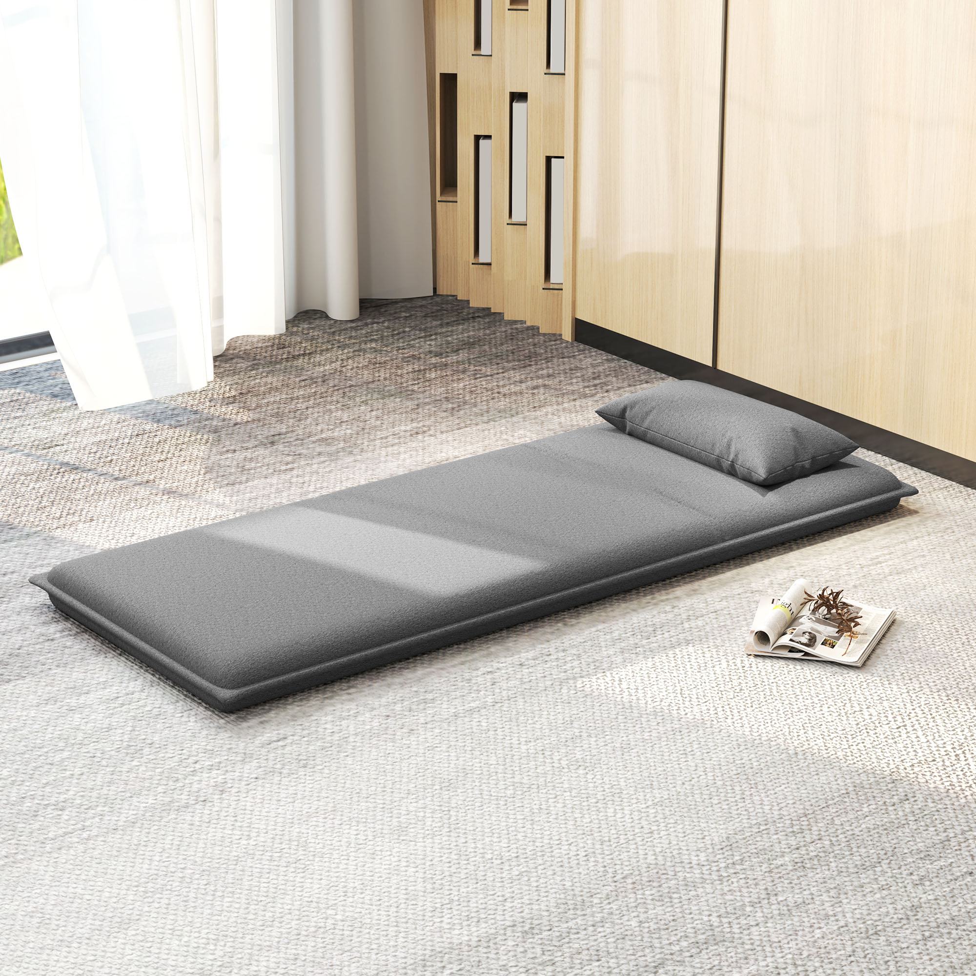 HOMCOM Vloerstoel, 3-in-1 Ontwerp, Verstelbare Vloerstoel, Chaise Longue voor Woonkamer, Slaapkamer, Gastenkamer, Kantoor, Grijs