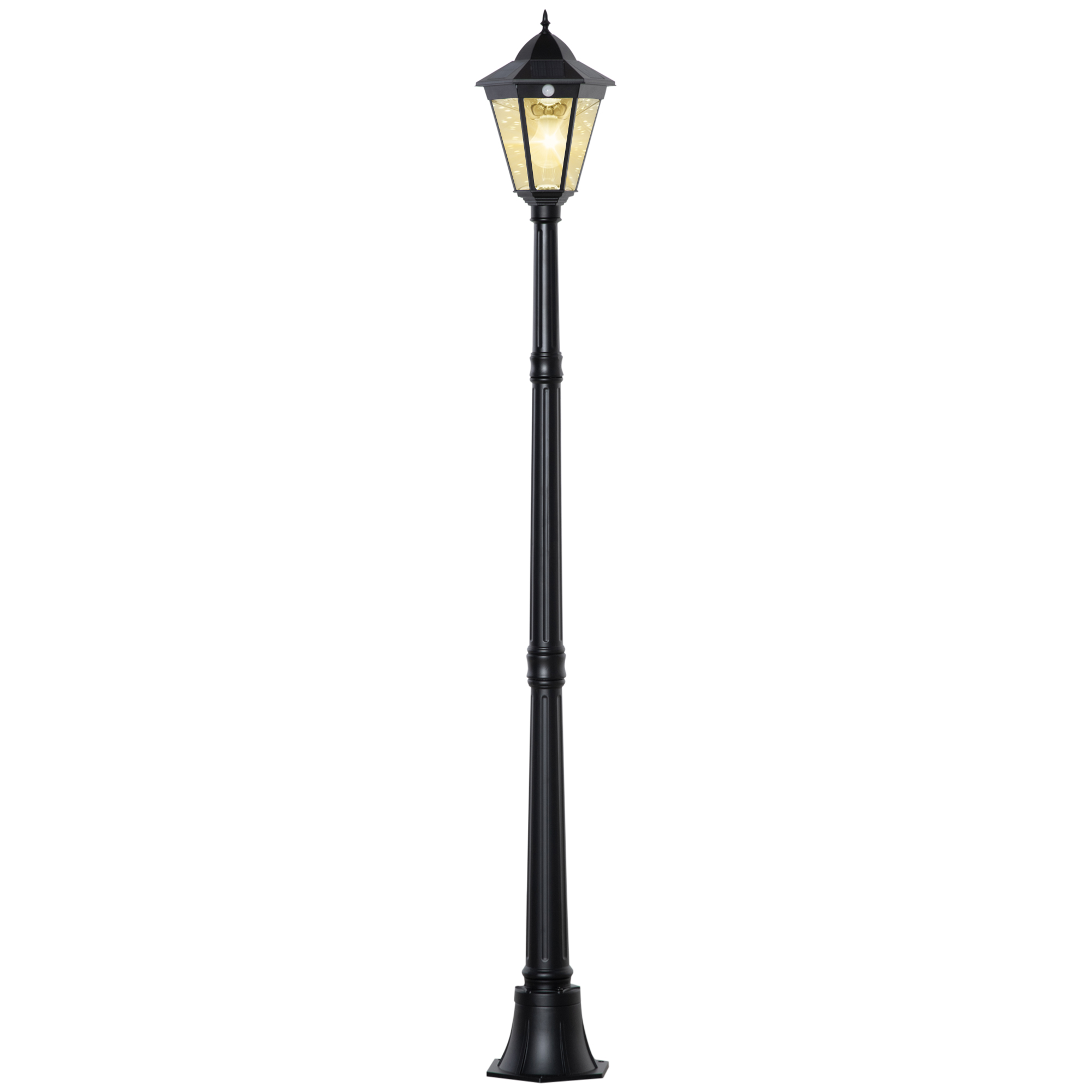Outsunny Solar Tuinlantaarn Lantaarn Tuinlamp Pad Licht met 19 LED 130 Lumen 3000K Aluminium Gehard Glas Zwart 22 x 22 x 194 cm