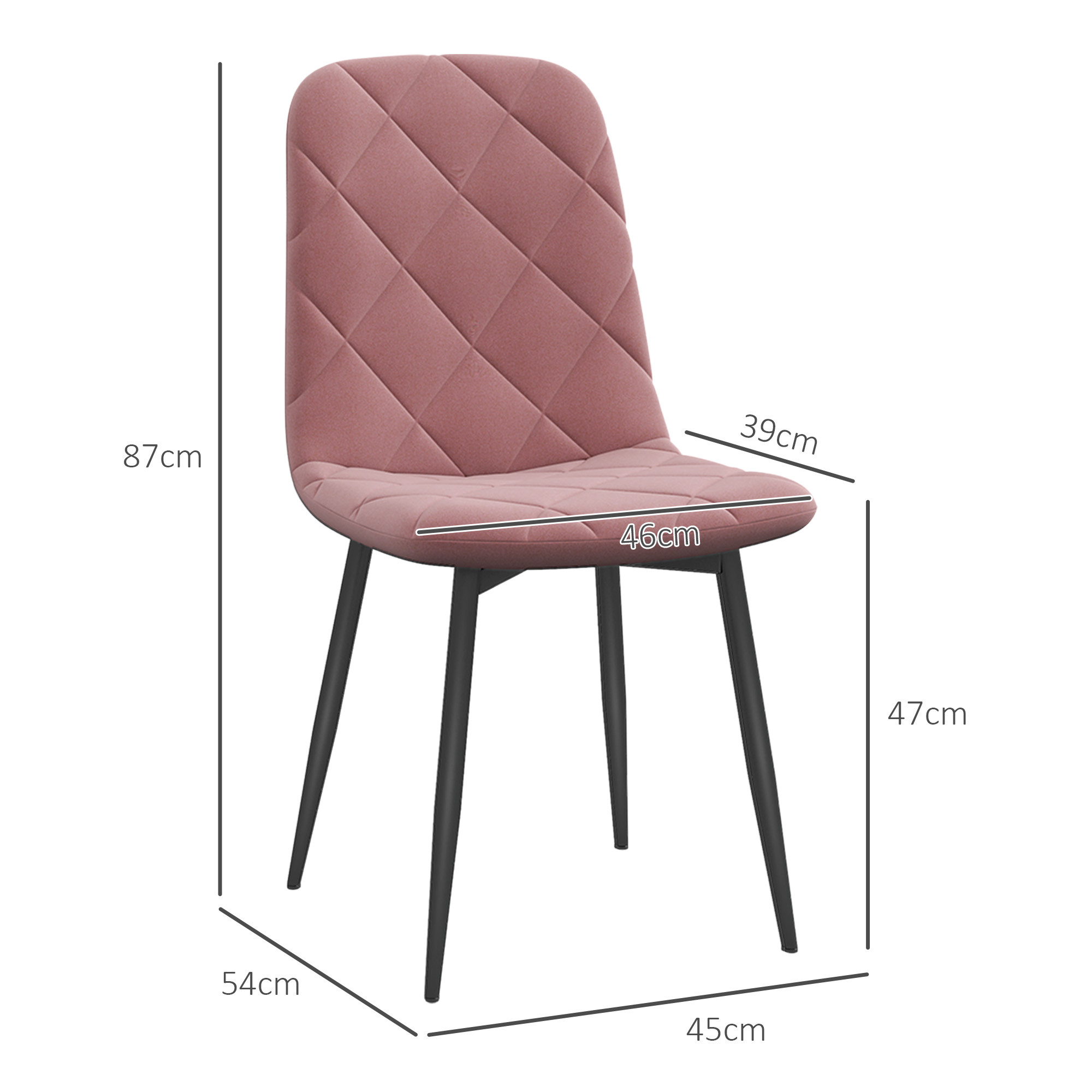 HOMCOM 4-delige Set Eetkamerstoelen in Fluwelen Look met Rugleuning, 45 x 54 x 87 cm, Roze