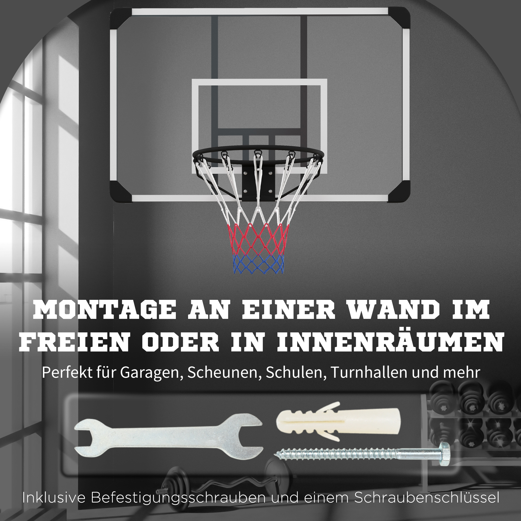SPORTNOW Basketbalring, Onbreekbare Achterwand, In Hoogte Verstelbaar, Indoor & Outdoor, Stalen Frame, Zwart