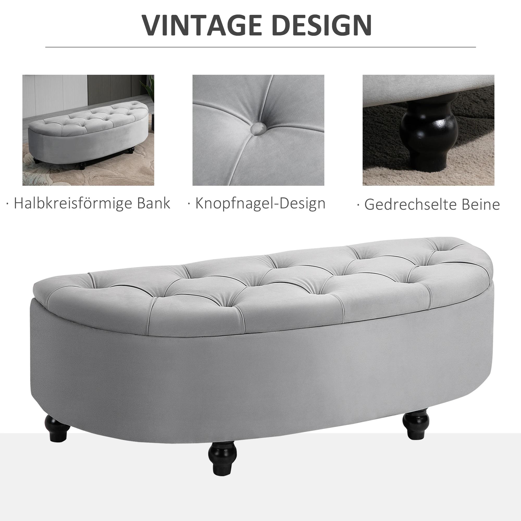 HOMCOM bank ottoman zitbank opbergdoos poef met opbergruimte open deksel voor slaapkamer velvet touch rubber hout grijs 120 x 46 x 42 cm