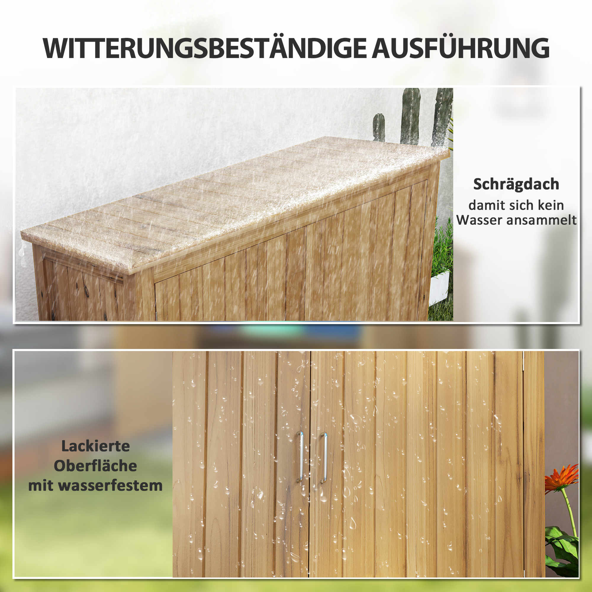 Outsunny Tuinkast, Houten Kommode met 2 Planken voor Tuin, Terras, Weerbestendig, 110 x 50 x 85 cm, Bruin