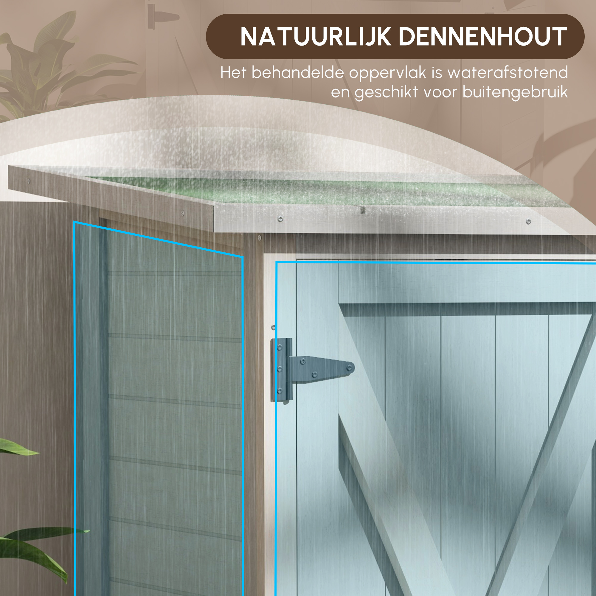 Outsunny Houten Opbergkast met 2 Deuren, Tuinschuur met Asfaltdak, 110 x 55 x 117 cm, Lichtgrijs