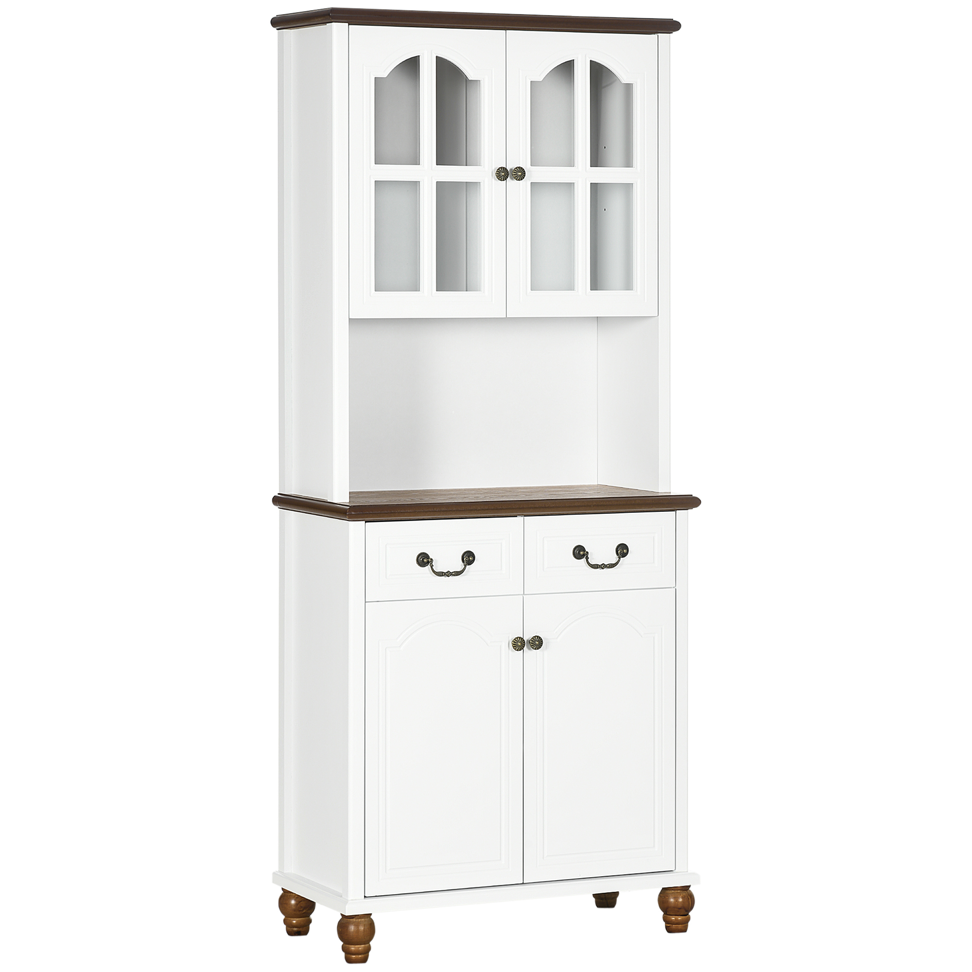 HOMCOM Kast voor in de keuken, buffet, 2 laden, 2 kastvakken, klassiek ontwerp, wit + donkerbruin, 76 x 38 x 182 cm