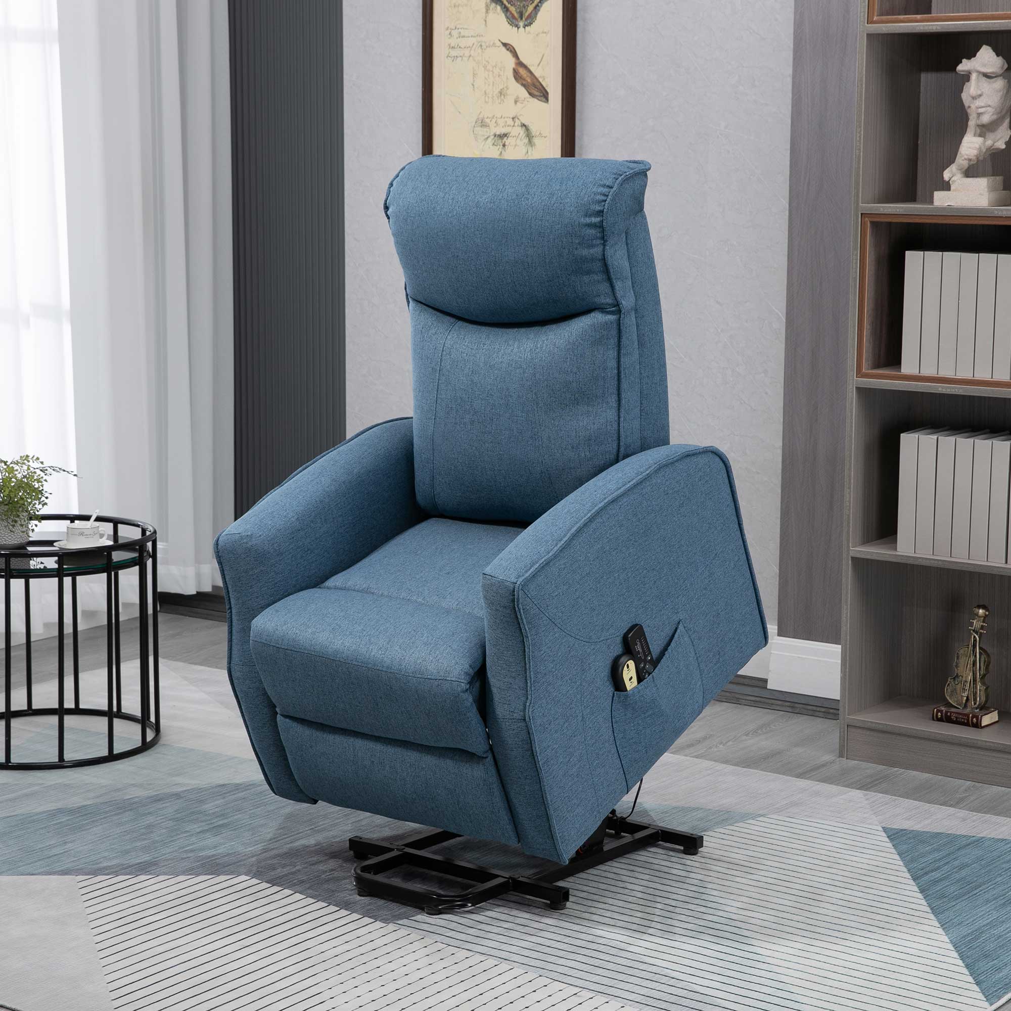 HOMCOM Massagestoel met opsta-hulp, relaxstoel, inclusief afstandsbediening, 1 zijvak, voetensteun, blauw