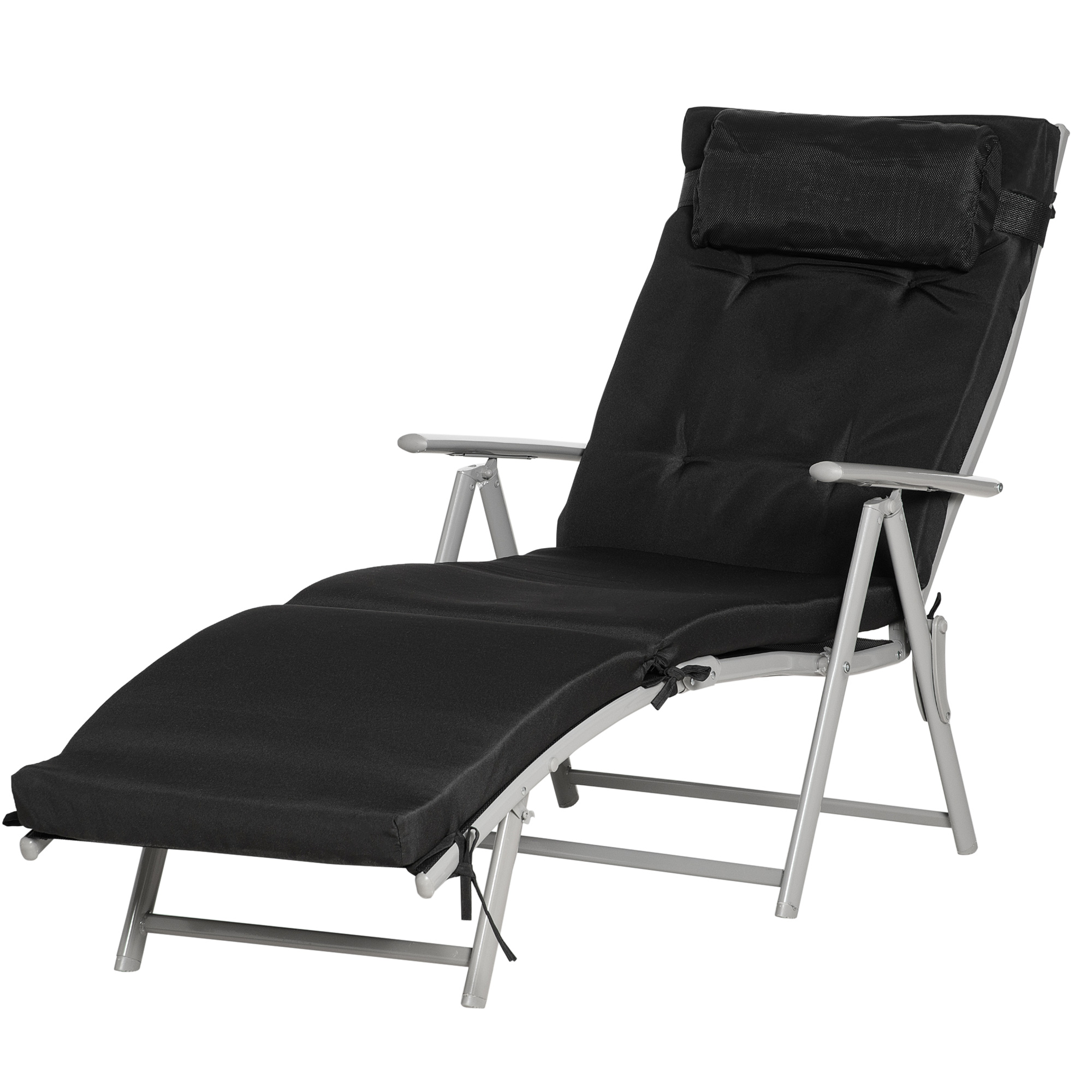 Outsunny Ligbank, Opvouwbare Tuinligbed, Metaal, Verstelbaar, Zwart