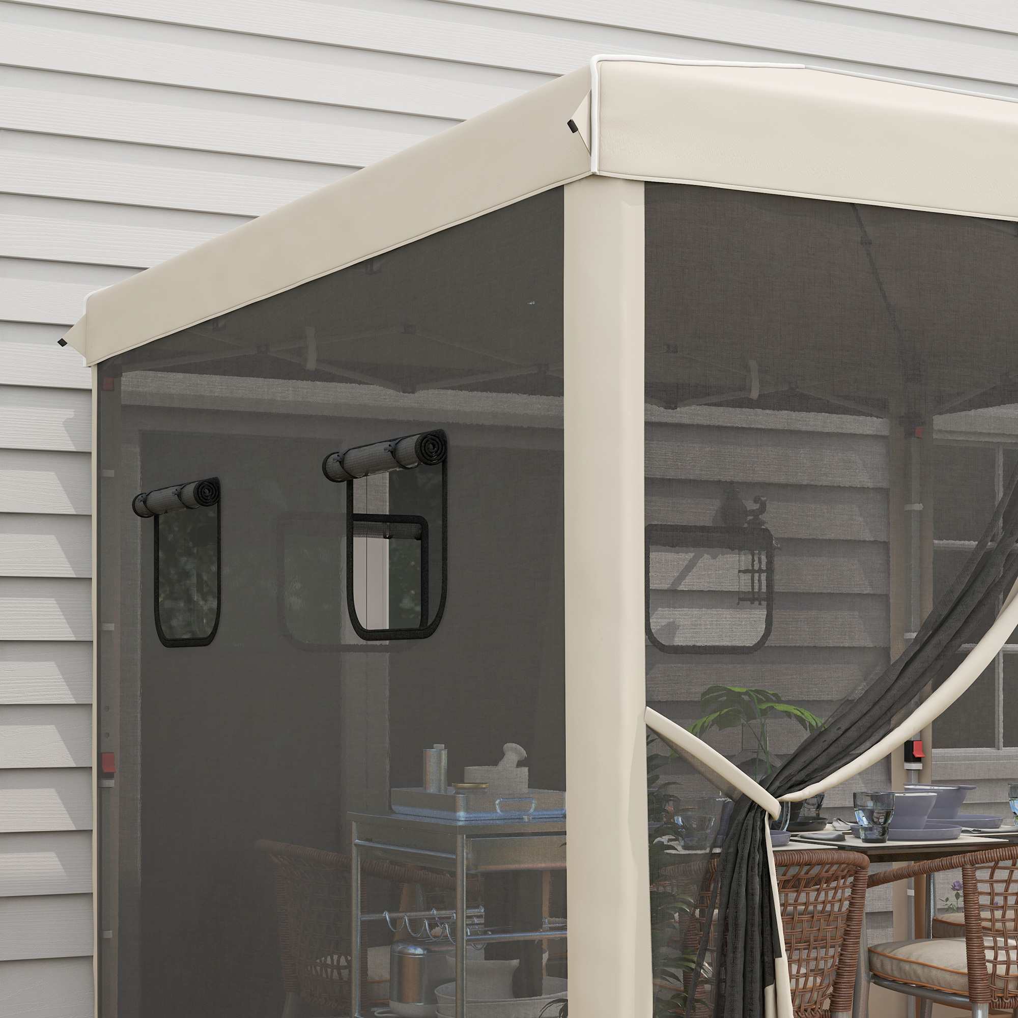 Outsunny Opvouwbare paviljoen met verstelbare hoogte, netgordijnen, draagtas, metalen frame, 3 x 3 x 3 m, Beige